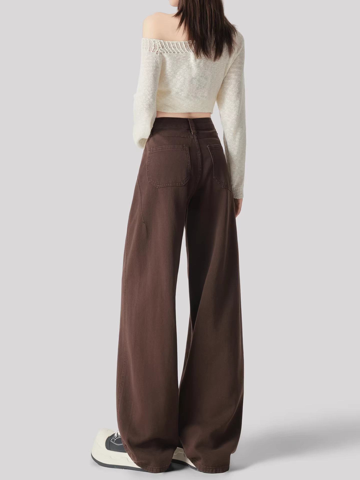 Quần jeans ống rộng màu cà phê La Chapelle dành cho nữ, thu đông 2025, kiểu dáng mới, cạp cao, dáng thẳng, size nhỏ nhắn