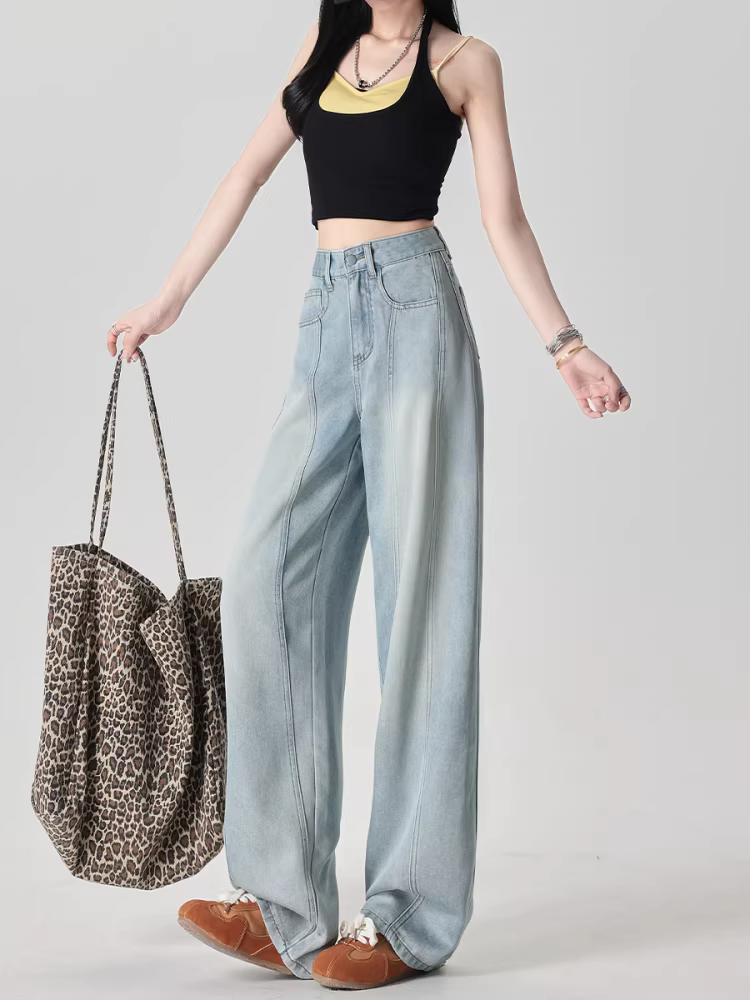 Quần jeans ống rộng La Chapelle Tencel dành cho nữ, mẫu mới hè 2025, cạp cao, dáng rộng, ống thẳng, kiểu dáng cong