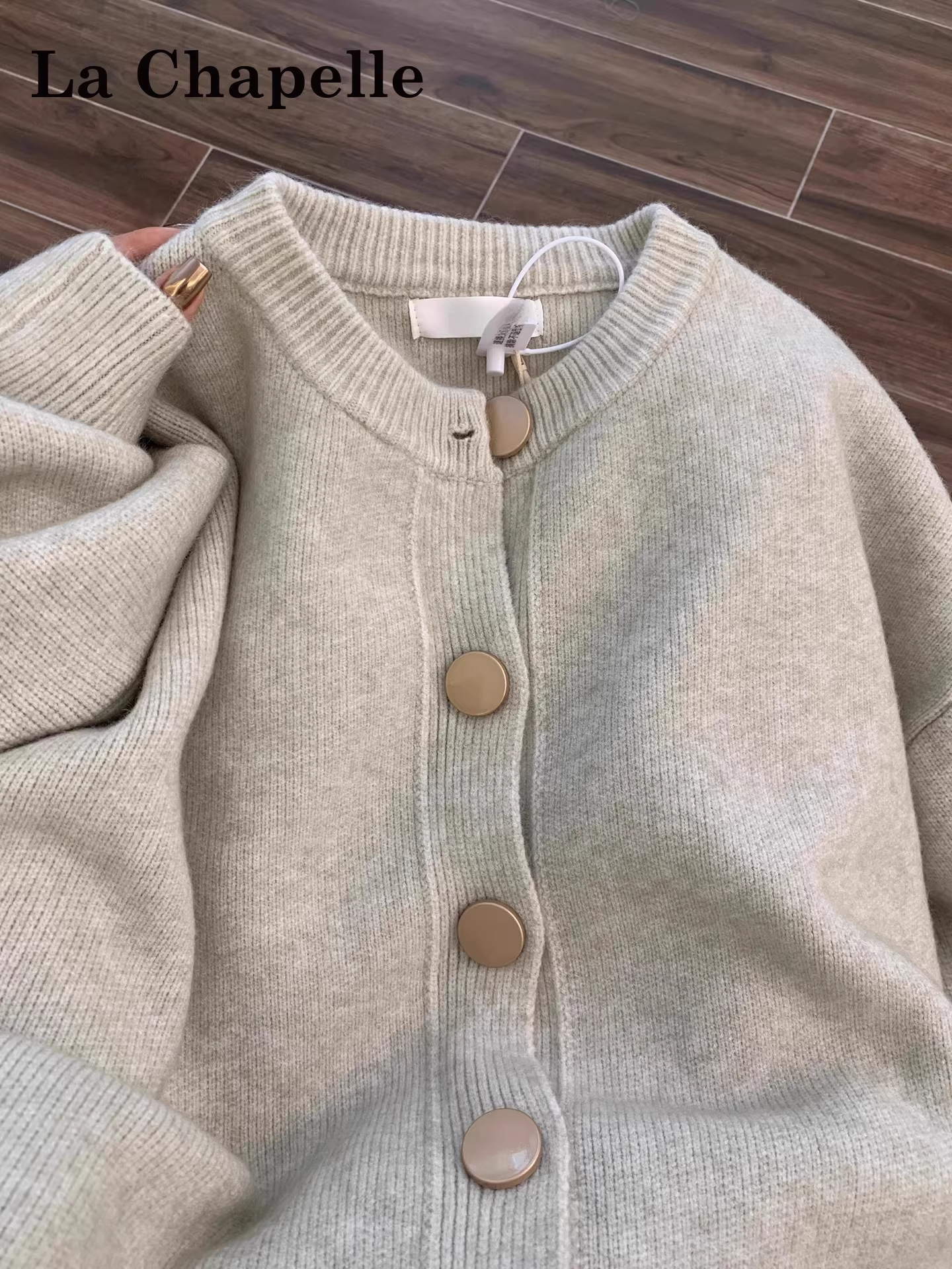 Áo cardigan len dệt kim dáng rộng cổ tròn tay dài La Chapelle dành cho nữ, mẫu mới thu đông 2025, phong cách lười biếng.