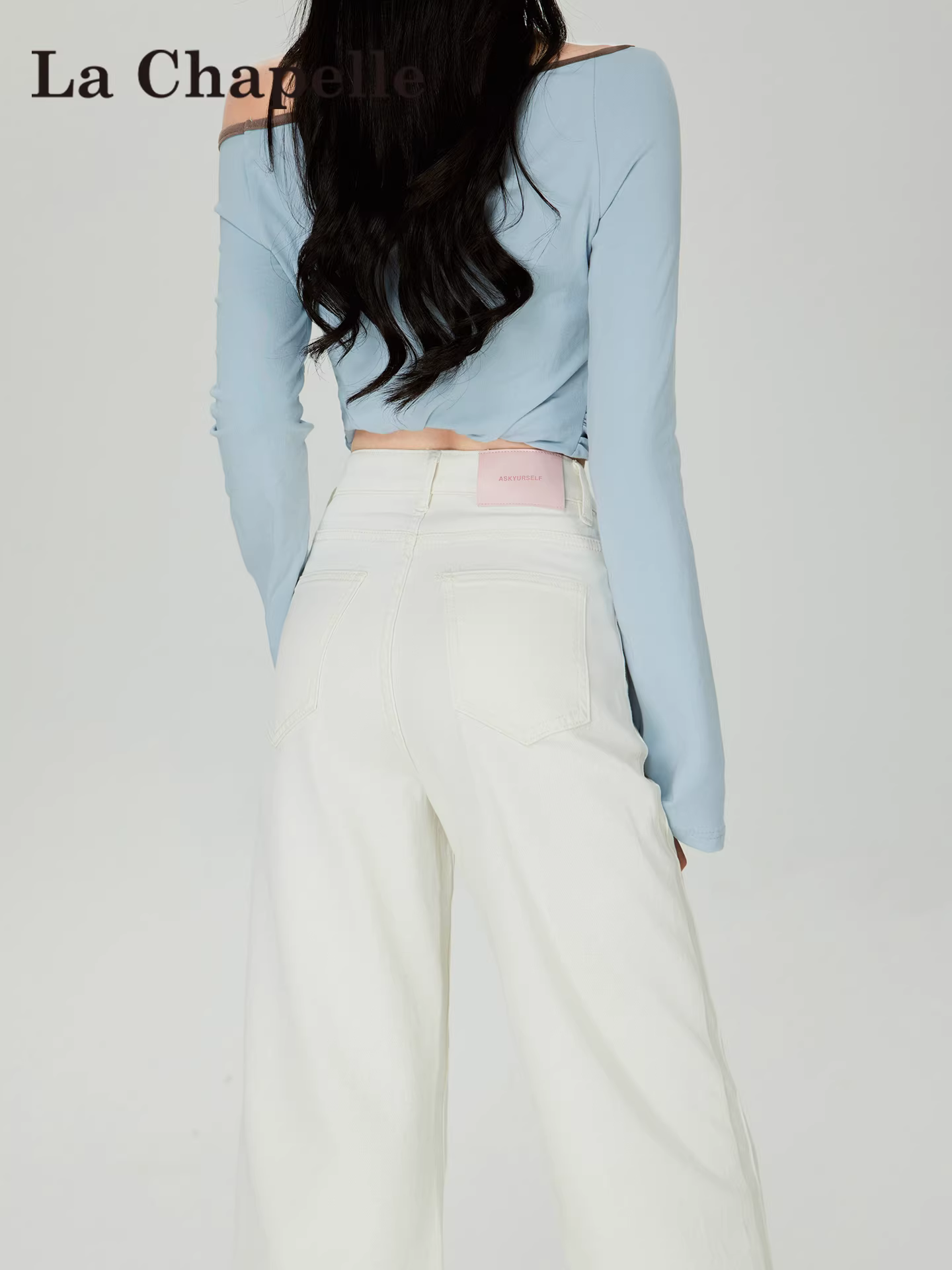 Quần jeans trắng dáng rộng La Chapelle dành cho nữ, kiểu dáng mới thu đông 2025, phong cách Mỹ, cạp cao, tôn dáng, ống thẳng