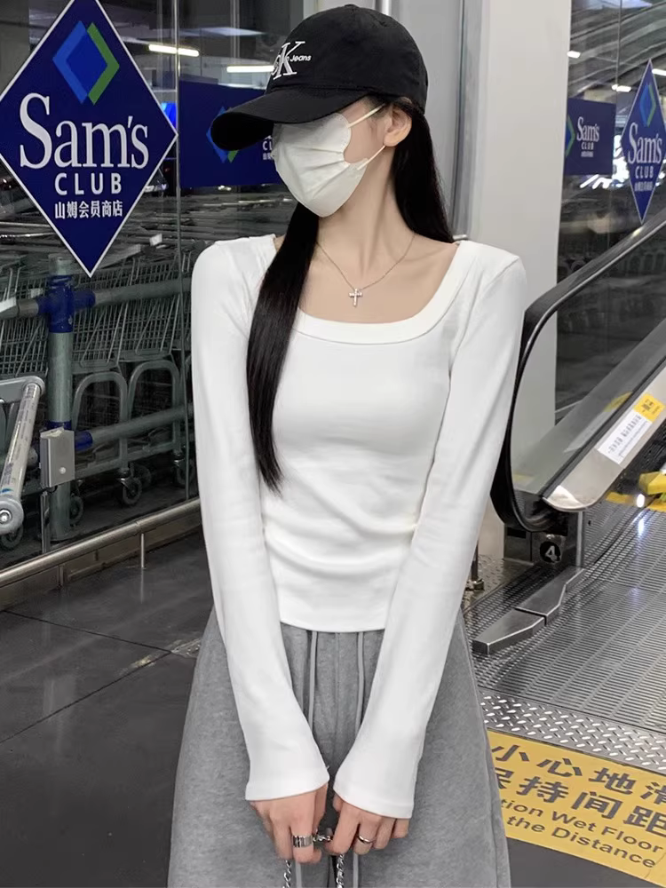 Áo sơ mi cổ vuông dài tay La Chapelle dành cho nữ, phong cách mới thu đông 2025, kiểu dáng vai thường, ôm vừa vặn, tôn dáng, áo thun mặc trong.