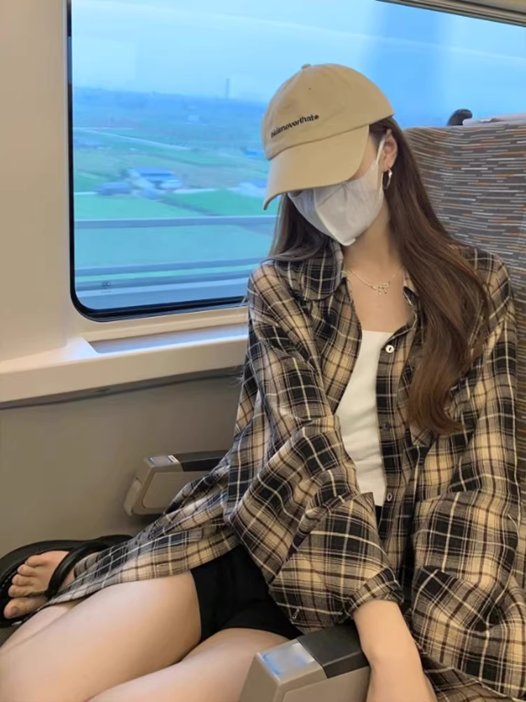 Áo sơ mi dài tay kẻ sọc La Chapelle dành cho nữ, áo khoác cardigan dáng rộng kiểu Hàn Quốc mới mùa xuân thu 2025