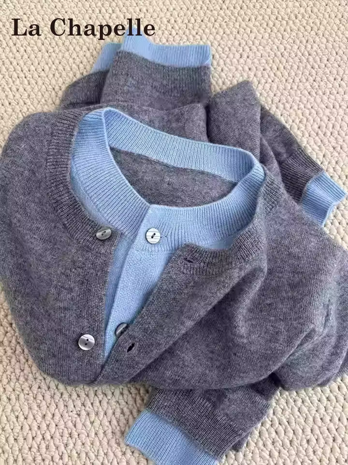 Áo len giả hai lớp màu xám La Chapelle dành cho nữ, mẫu mới thu đông 2025, áo khoác cardigan mặc trong