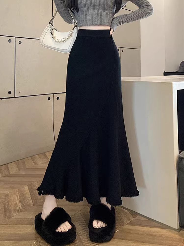 Váy đuôi cá dáng bất quy tắc La Chapelle màu mơ dành cho nữ, mẫu mới thu đông 2025, đa năng, cạp cao, dáng chữ A, dài.