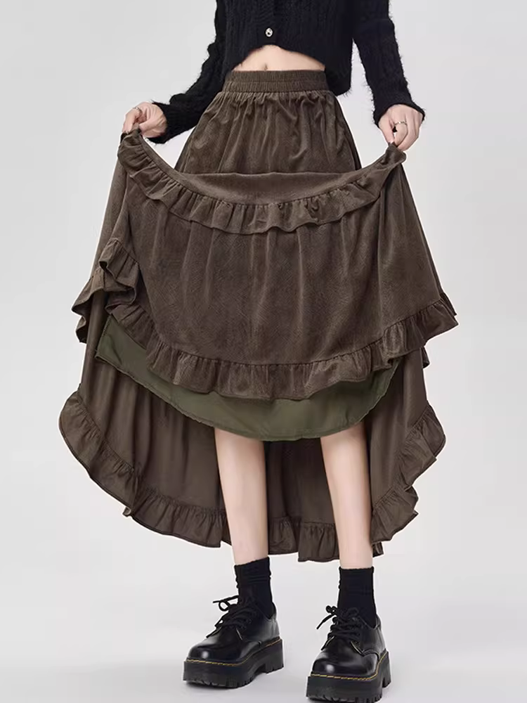 Váy bánh bèo La Chapelle dành cho nữ, mẫu mới thu đông 2025, cạp cao, xếp ly, dáng xòe dài trung bình