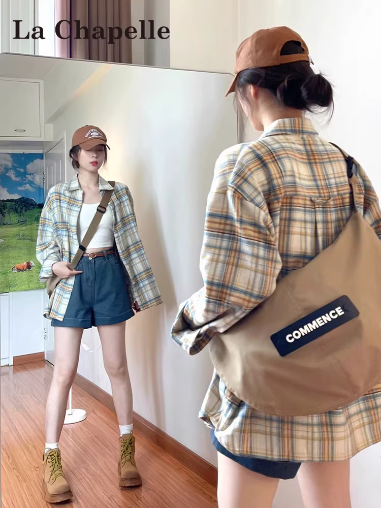 Áo sơ mi dài tay chống nắng kẻ sọc La Chapelle dành cho nữ 2025, kiểu dáng áo cardigan thời trang, thiết kế rộng rãi, mùa thu mới.