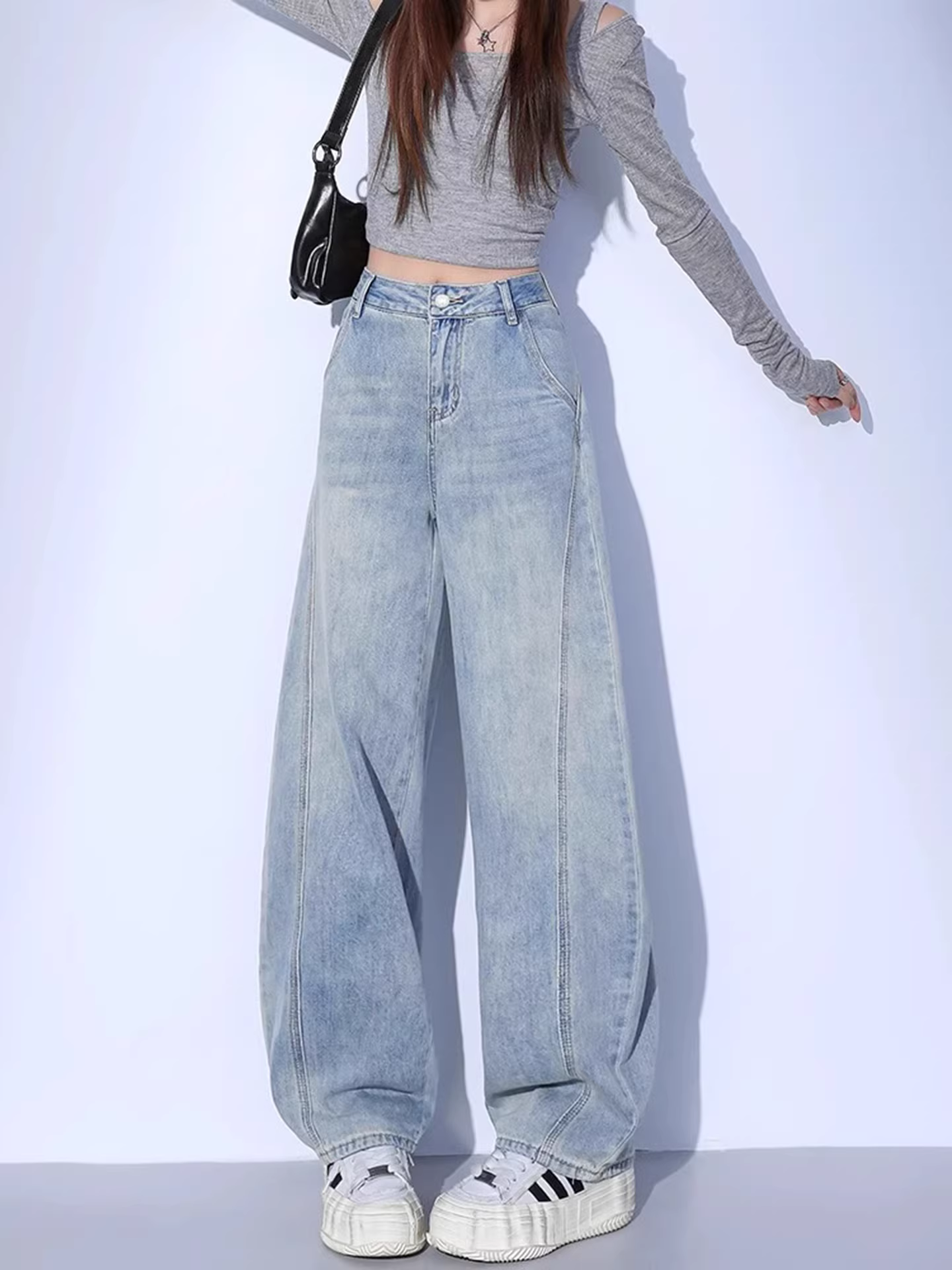 Quần jeans ống rộng La Chapelle retro che hông dành cho nữ, mẫu mới thu đông 2025, cạp cao, dáng rộng, thẳng