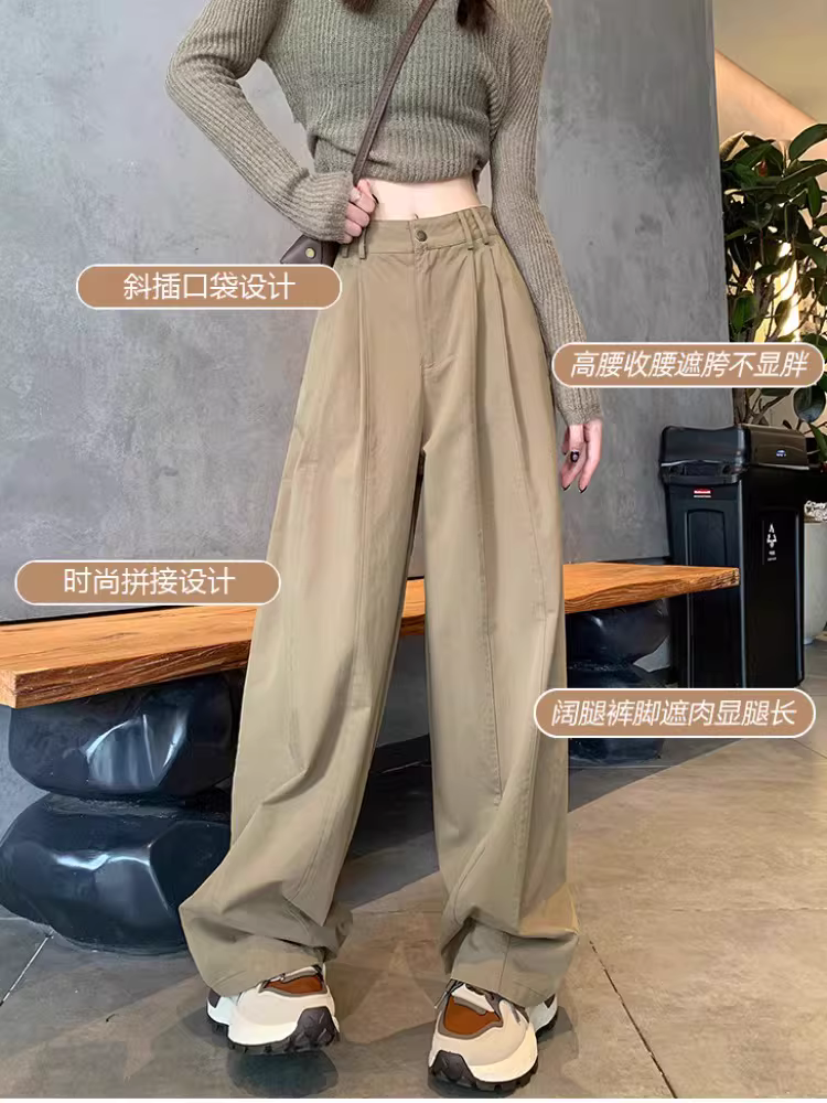 Quần cargo ống rộng màu kaki La Chapelle dành cho nữ, mẫu mới thu đông 2025, siêu hot, màu cà phê, chất liệu Melard