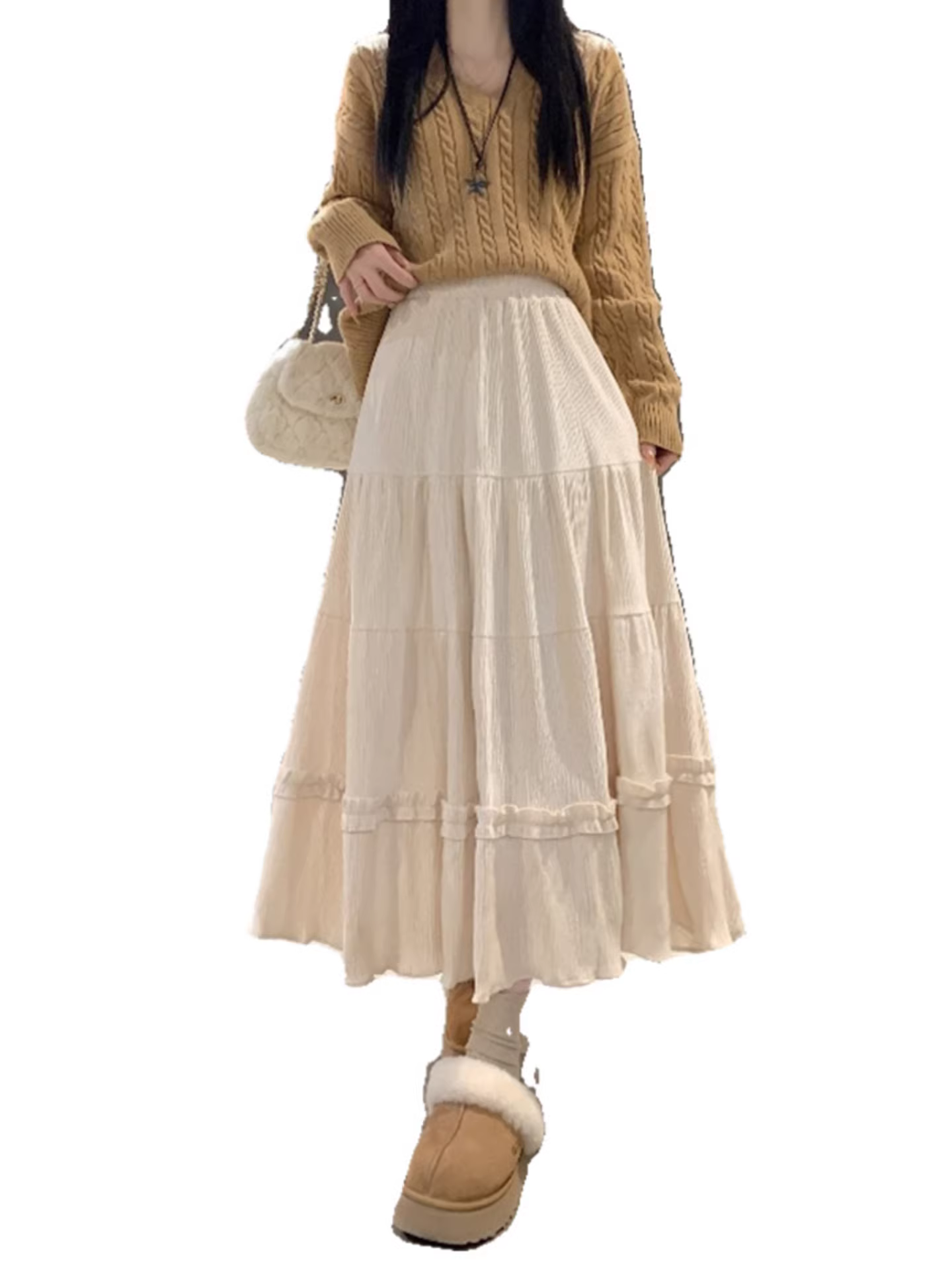 Váy bánh bèo nhung trắng La Chapelle dành cho nữ, mẫu mới thu đông 2025, cạp cao, dáng chữ A, dài ngang đùi