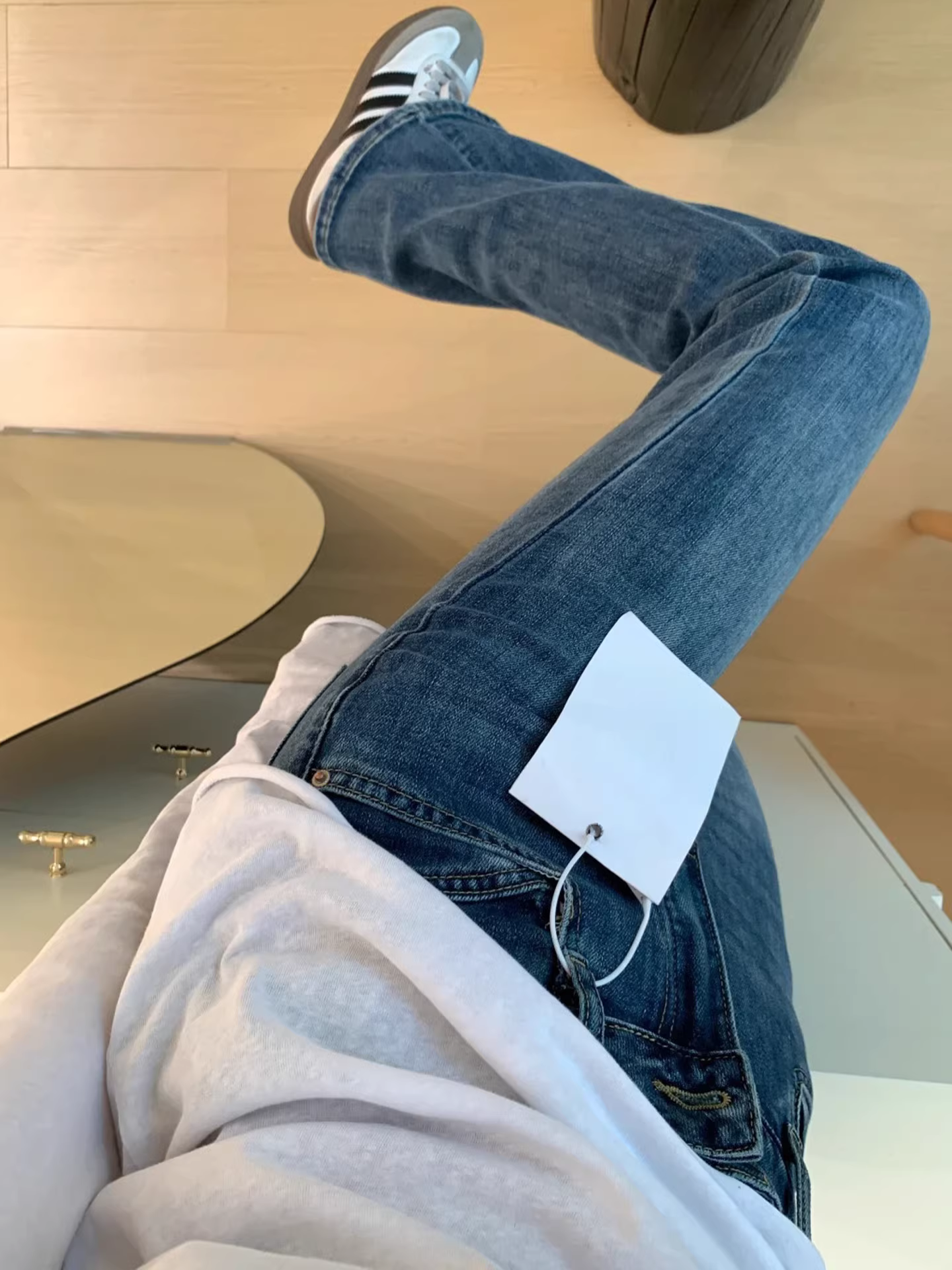 Quần jeans nữ La Chapelle kiểu Mỹ, dáng loe, vintage, xước, mùa thu đông 2025, cạp cao, ống loe