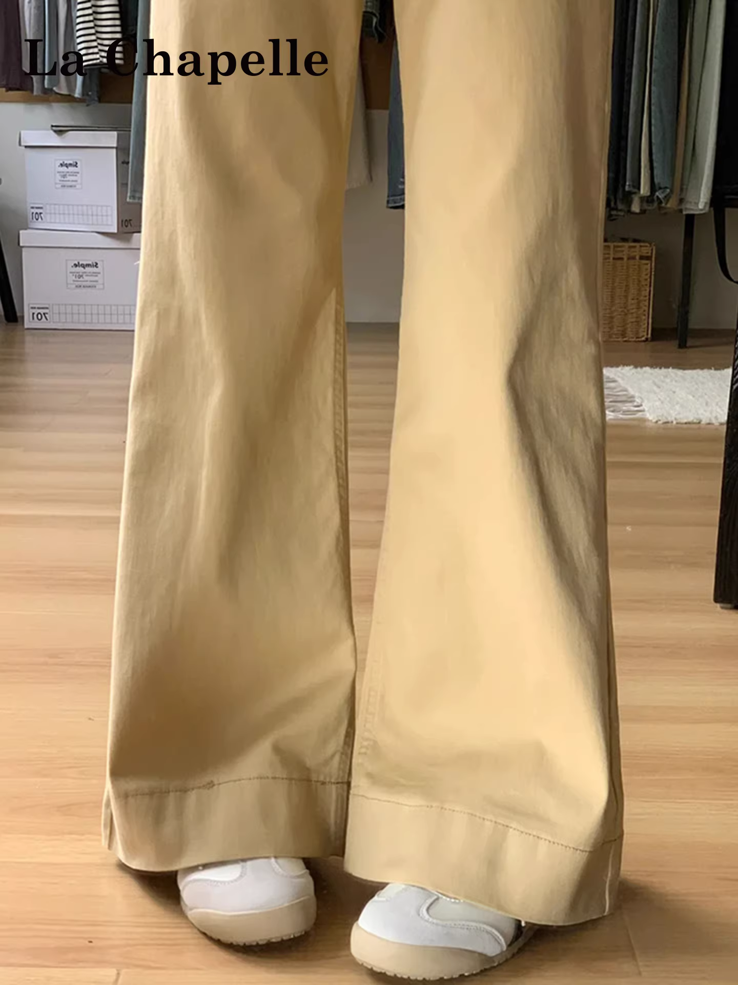 Quần jean nữ La Chapelle chất liệu kaki lót lông dày, dáng loe, kiểu mới mùa đông 2025, size nhỏ, ống chuông