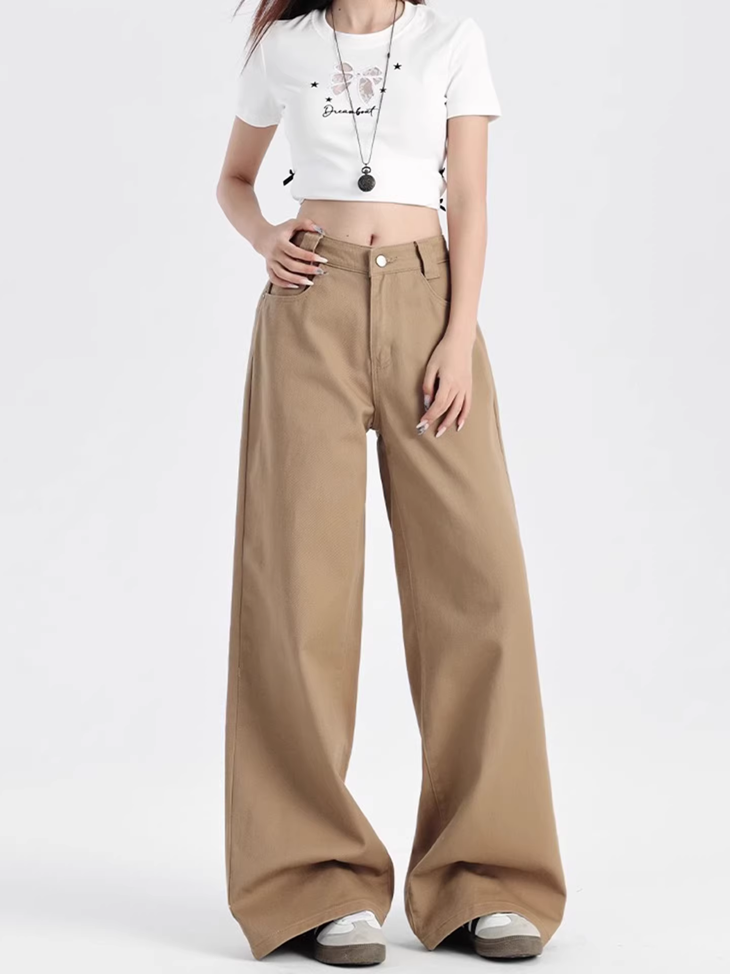 Quần jeans ống rộng lót lông dày La Chapelle dành cho nữ, thu đông 2025, kiểu dáng mới, cạp cao, rộng rãi, thẳng.