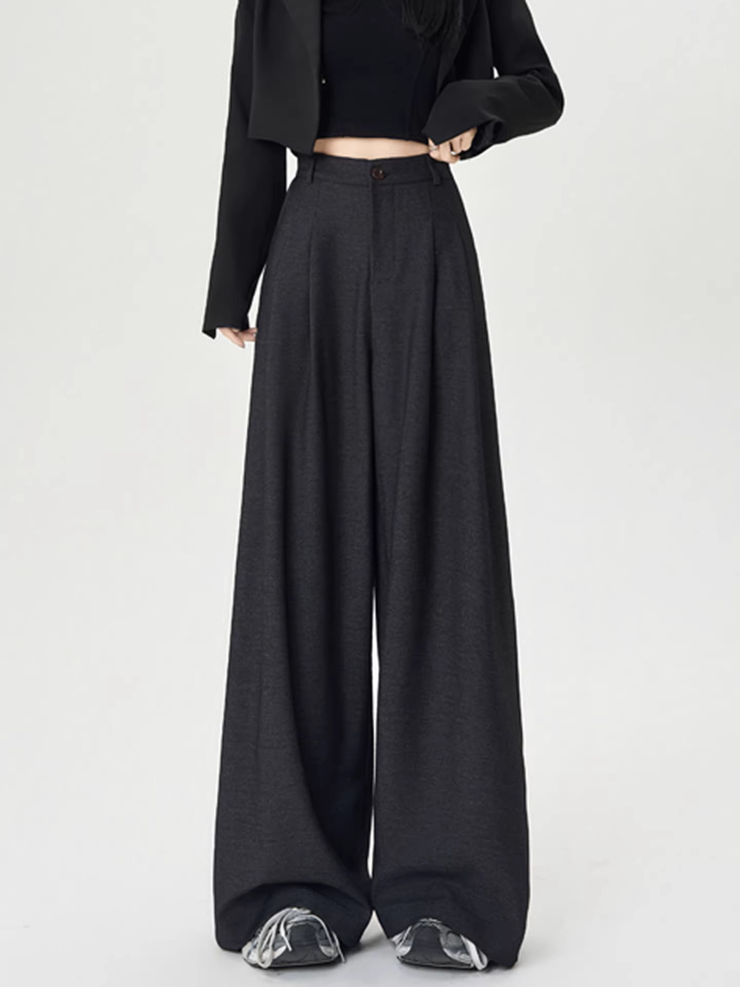 Quần âu đen dáng rộng La Chapelle dành cho nữ, kiểu dáng mới thu đông 2025, chất liệu mềm mại, thoải mái, dáng thẳng.