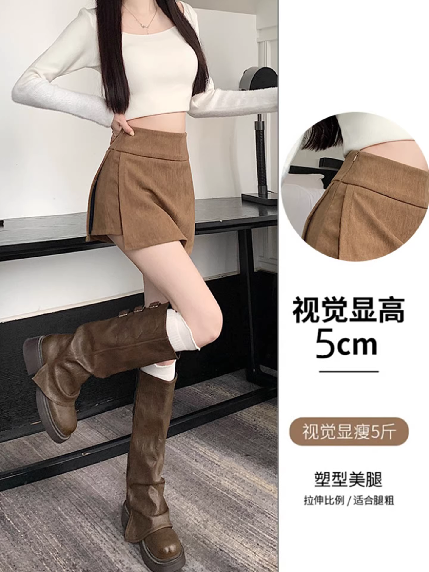 Váy kaki nhung tăm La Chapelle dành cho nữ, thu đông 2025, kiểu dáng mới, cạp cao, tôn dáng, dáng chữ A, kiểu bút chì