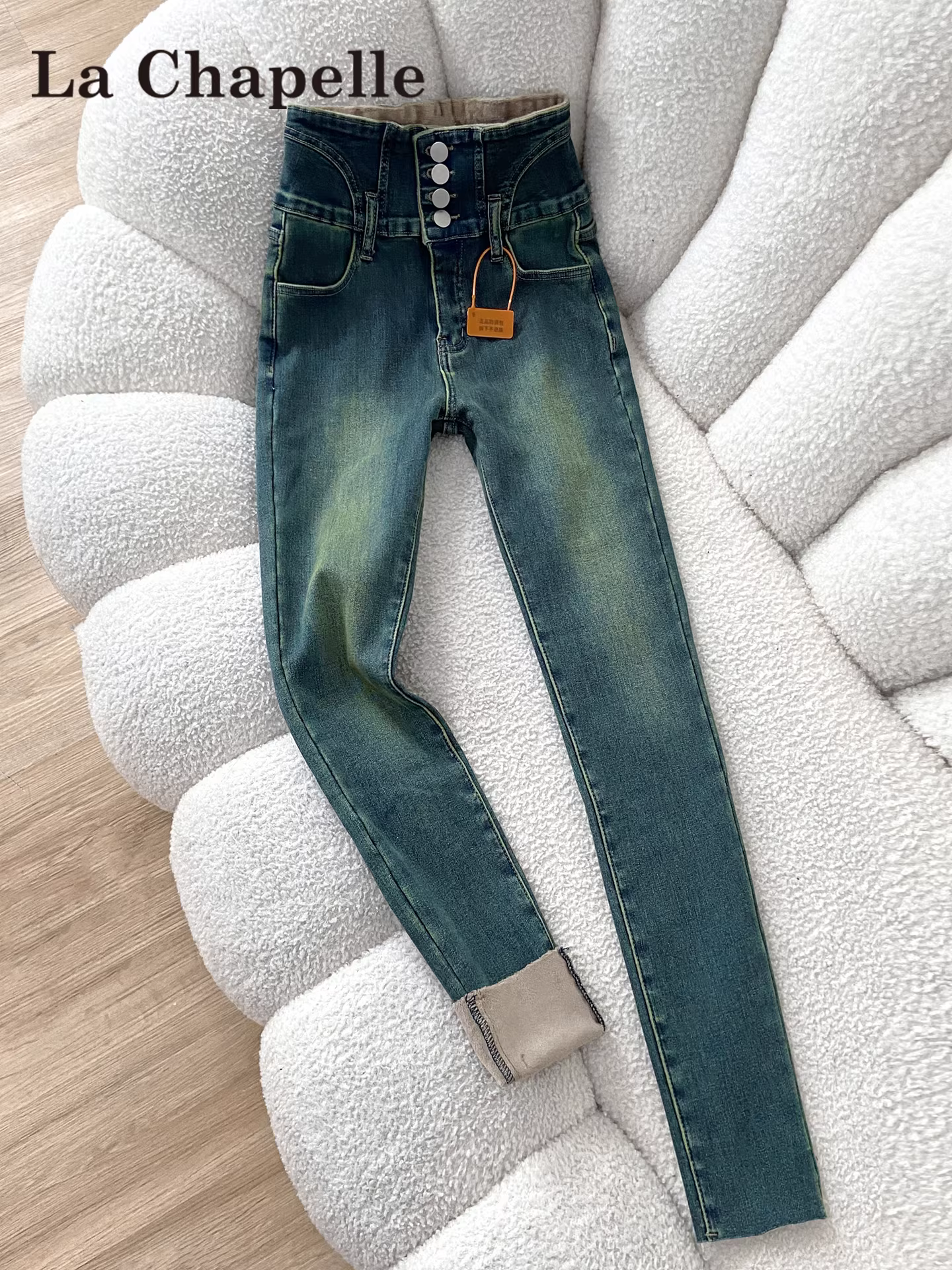 Quần jean nữ La Chapelle kiểu dáng ôm sát, lót lông dày dặn, chất liệu co giãn, kiểu dáng bút chì, mùa thu đông 2025, size nhỏ nhắn