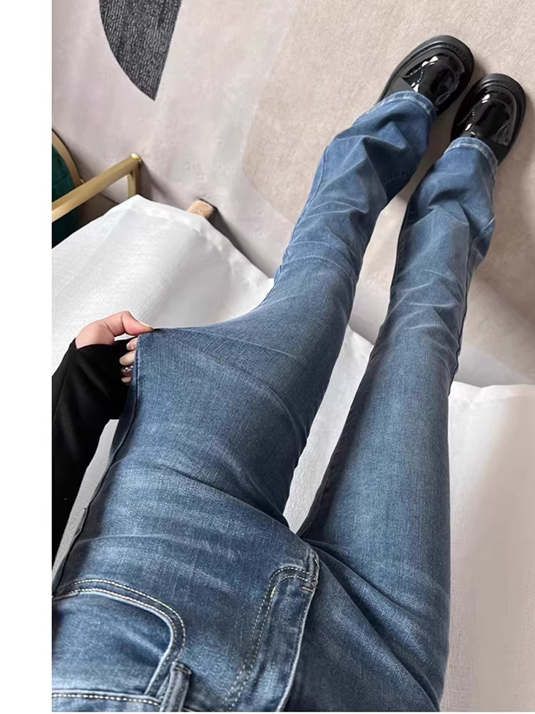 Quần jeans La Chapelle dáng loe retro dành cho nữ nhỏ nhắn, mẫu mới thu đông 2025, cạp cao, lót lông, ôm dáng, kiểu bootcut