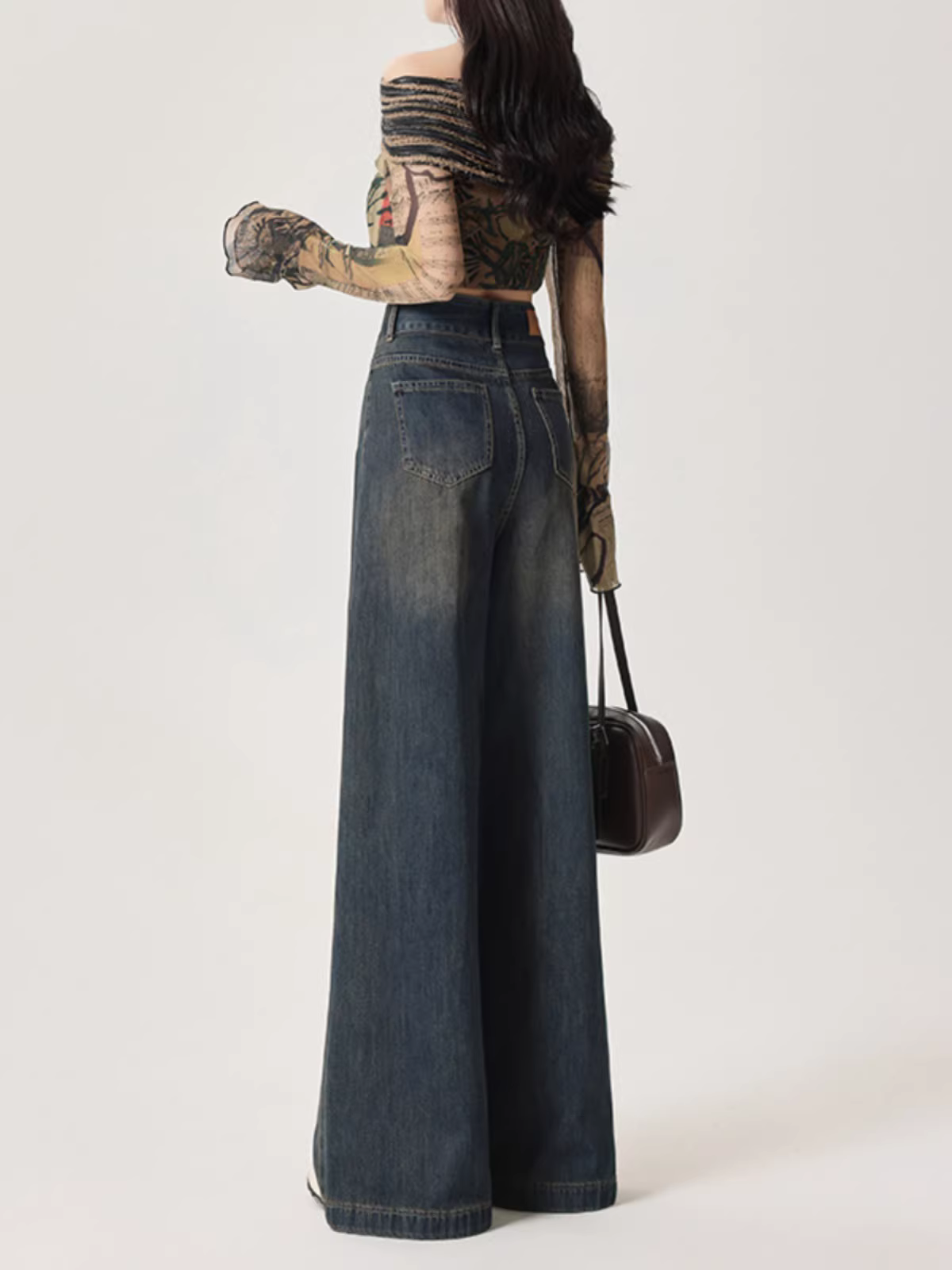 Quần jeans ống rộng La Chapelle kiểu retro dành cho nữ, mẫu mới thu đông 2025, cạp cao, dáng rộng, tôn dáng, dài chấm đất, kiểu thẳng