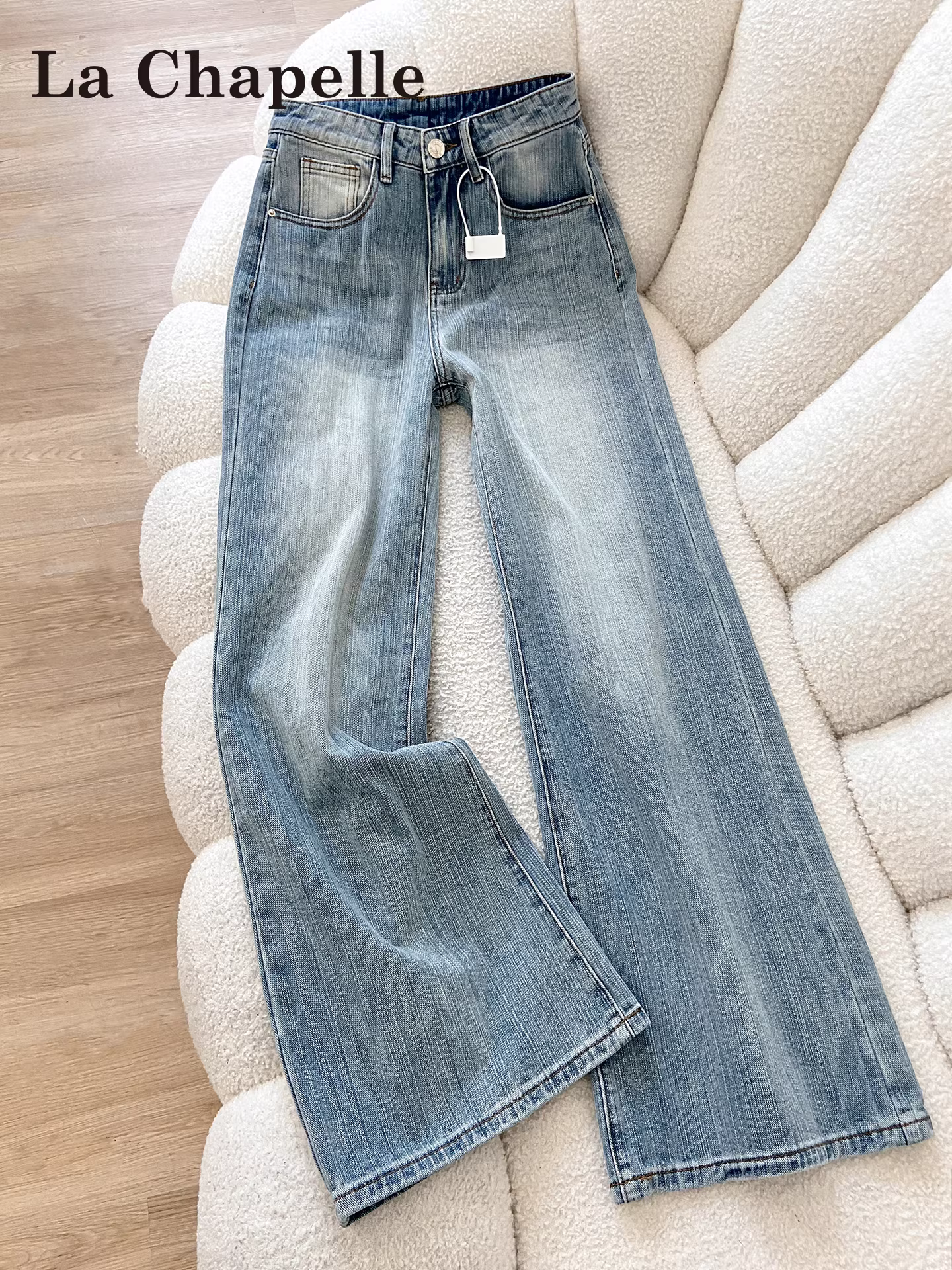 Quần jeans ống rộng kiểu Mỹ chất liệu tre La Chapelle retro dành cho nữ, mẫu mới thu đông 2025, cạp cao, dáng thẳng, chất liệu mềm mại