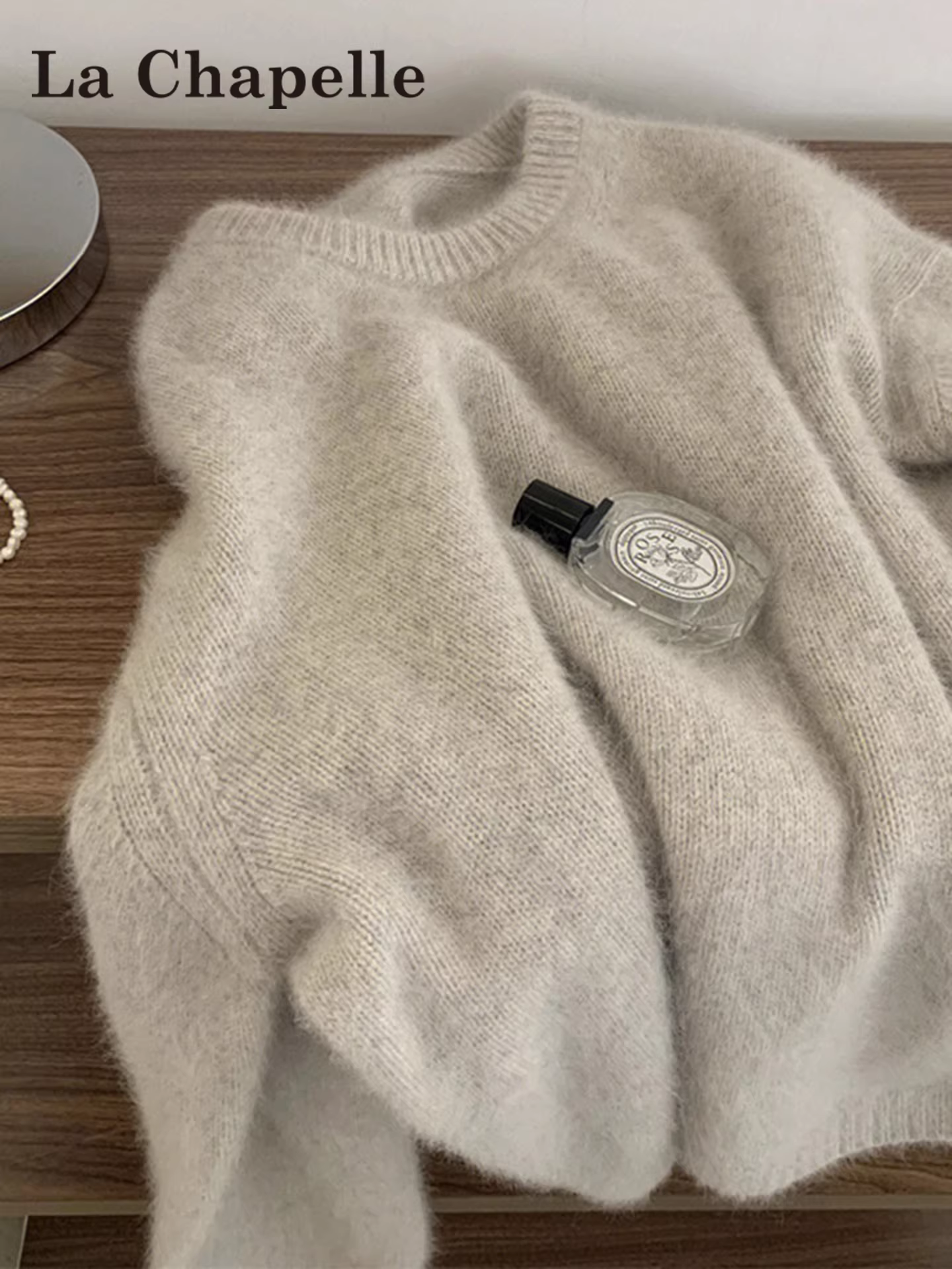 Áo len dệt kim cổ tròn tay dài màu trắng La Chapelle dành cho nữ, kiểu dáng mùa thu đông 2025 mới, phong cách năng động, áo lót mặc trong