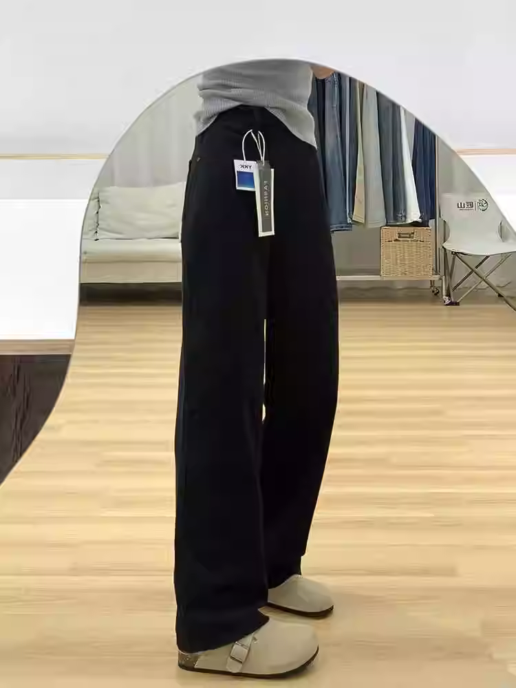 Quần jeans đen dáng rộng La Chapelle dành cho nữ, kiểu mới thu 2025, cạp cao, dáng suông, dành cho người nhỏ nhắn