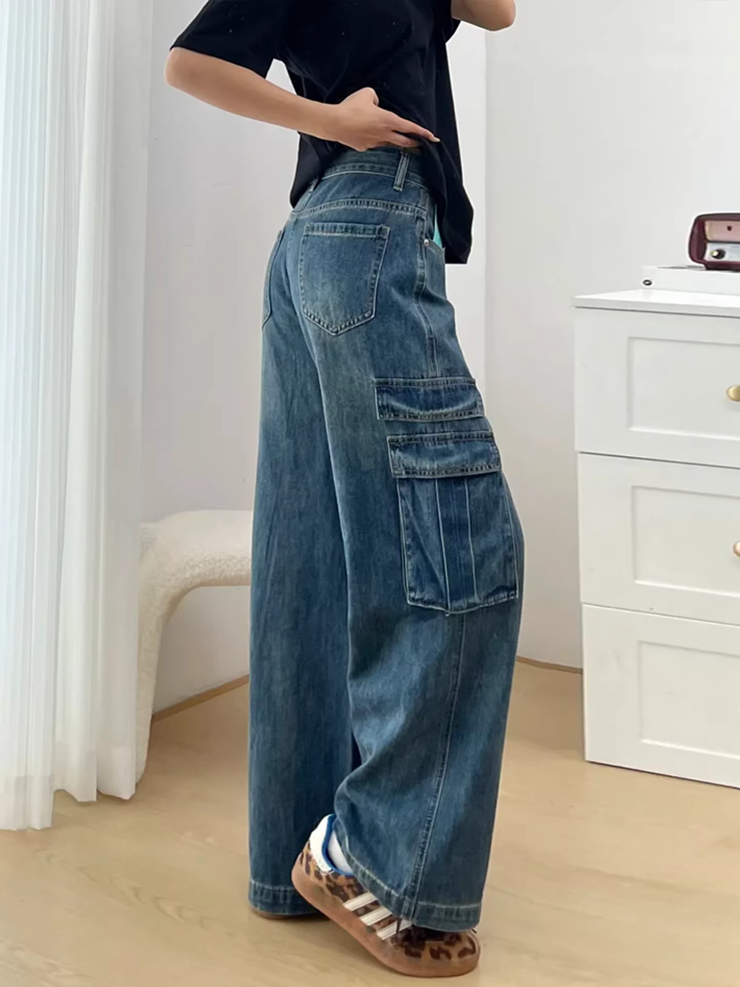Quần jeans công sở dáng rộng La Chapelle retro petite dành cho nữ, mẫu mới thu đông 2025, cạp cao, ống thẳng