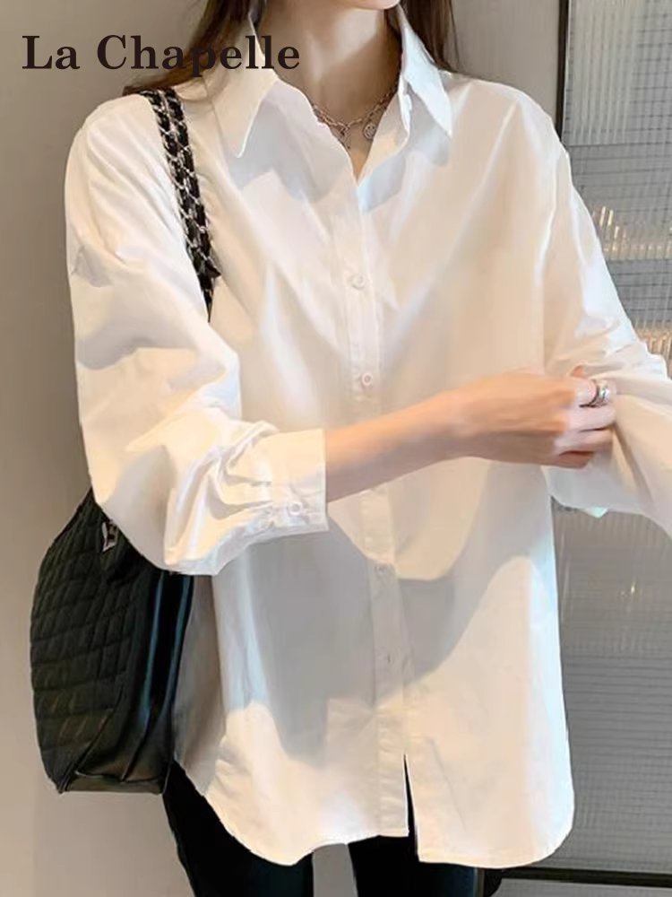 Áo sơ mi trắng dài tay cổ trụ La Chapelle dành cho nữ, mẫu mới hè 2025, dáng rộng, size nhỏ, áo khoác ngoài