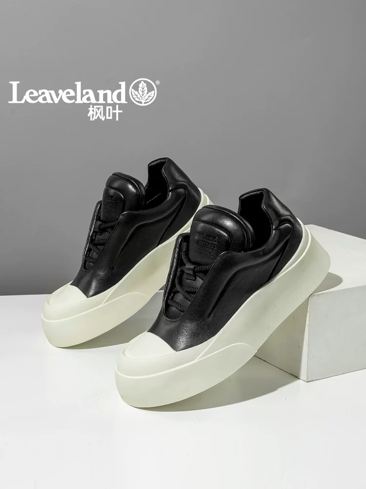 Giày nam Maple Leaf, giày đế dày, giày tăng chiều cao đa năng, giày lười mới, giày thể thao da thật, thương hiệu thời thượng, mùa thu.