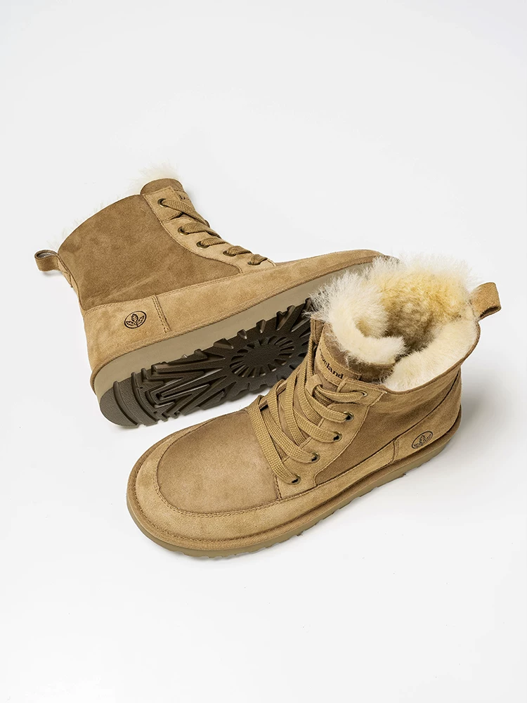 Giày nam Maple Leaf Giày cotton cổ cao mùa đông Giày bốt tích hợp da và len dành cho nam Giày bốt đi tuyết ấm áp lót lông cừu Đông Bắc Giày len nữ