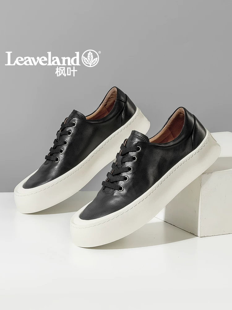 Giày thể thao nam da thật Maple Leaf Giày da nam thông thường đa năng mới Giày đế dày tăng chiều cao Phong cách mùa thu hợp thời trang
