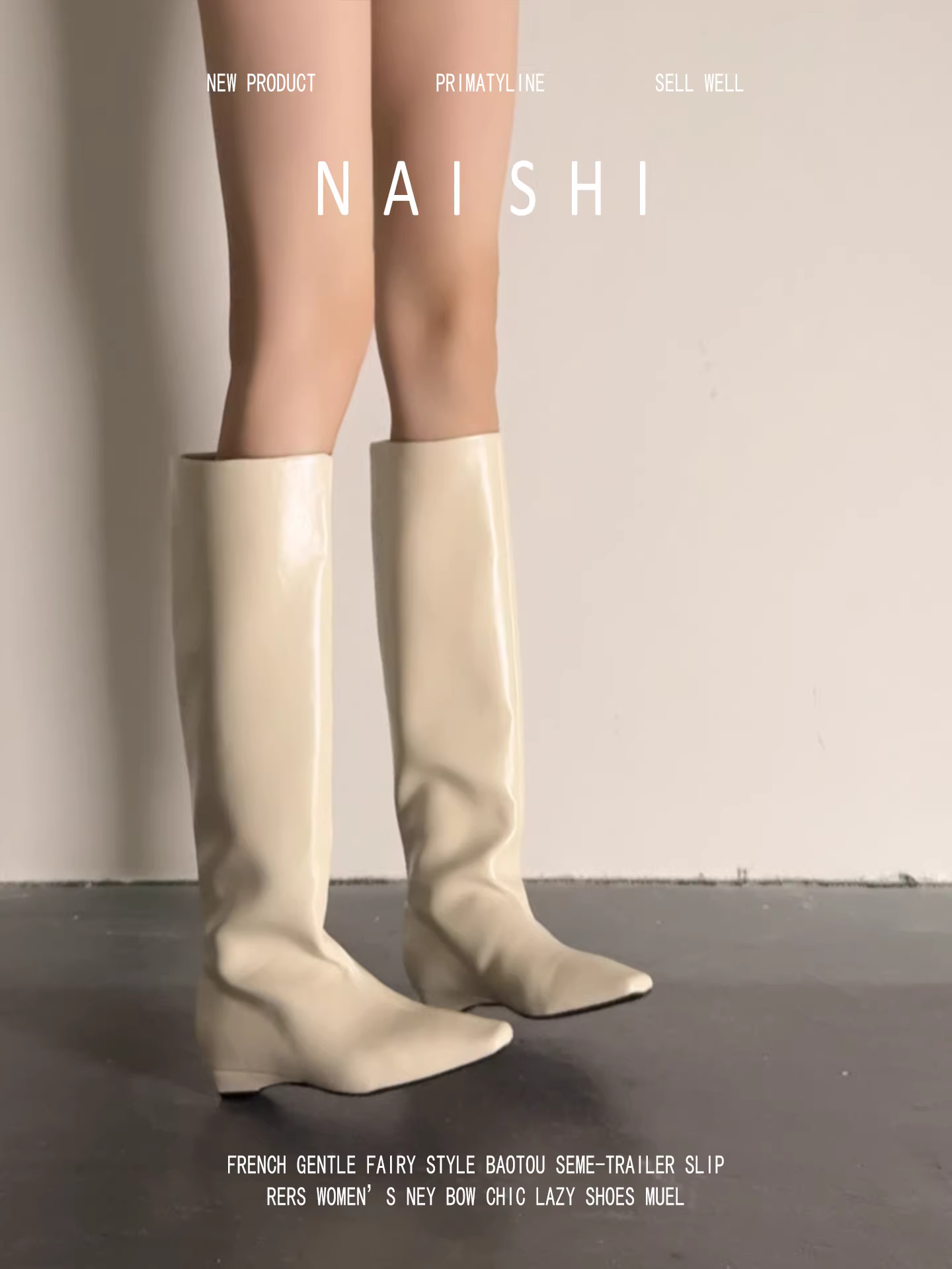 Phiên bản da cừu! Giày bốt cao cổ kiểu Hàn Quốc thanh lịch dành cho nữ, mũi vuông, ống rộng, kiểu cưỡi ngựa, màu trắng, kiểu dáng ôm sát, gót wedge, bốt dài.