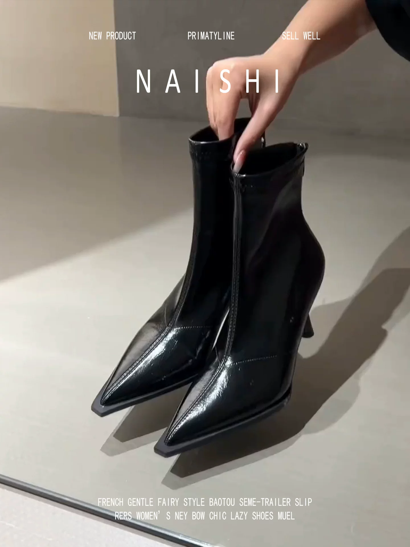 Phiên bản da cừu! Giày bốt cổ ngắn cao gót thanh lịch kiểu Pháp dành cho nữ, gót nhọn, mũi nhọn, bốt ôm sát, bốt da mềm cổ điển cao cấp co giãn.