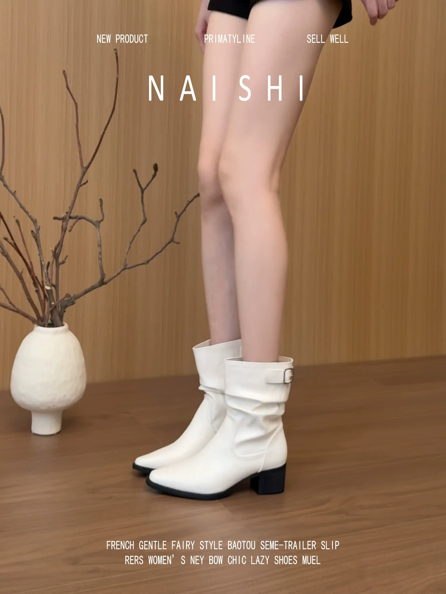 Phiên bản da cừu! Giày bốt ngắn màu trắng kiểu Hàn Quốc, giày bốt mũi nhọn dành cho nữ, giày bốt đế dày đa năng, giày bốt Martin phong cách Anh.
