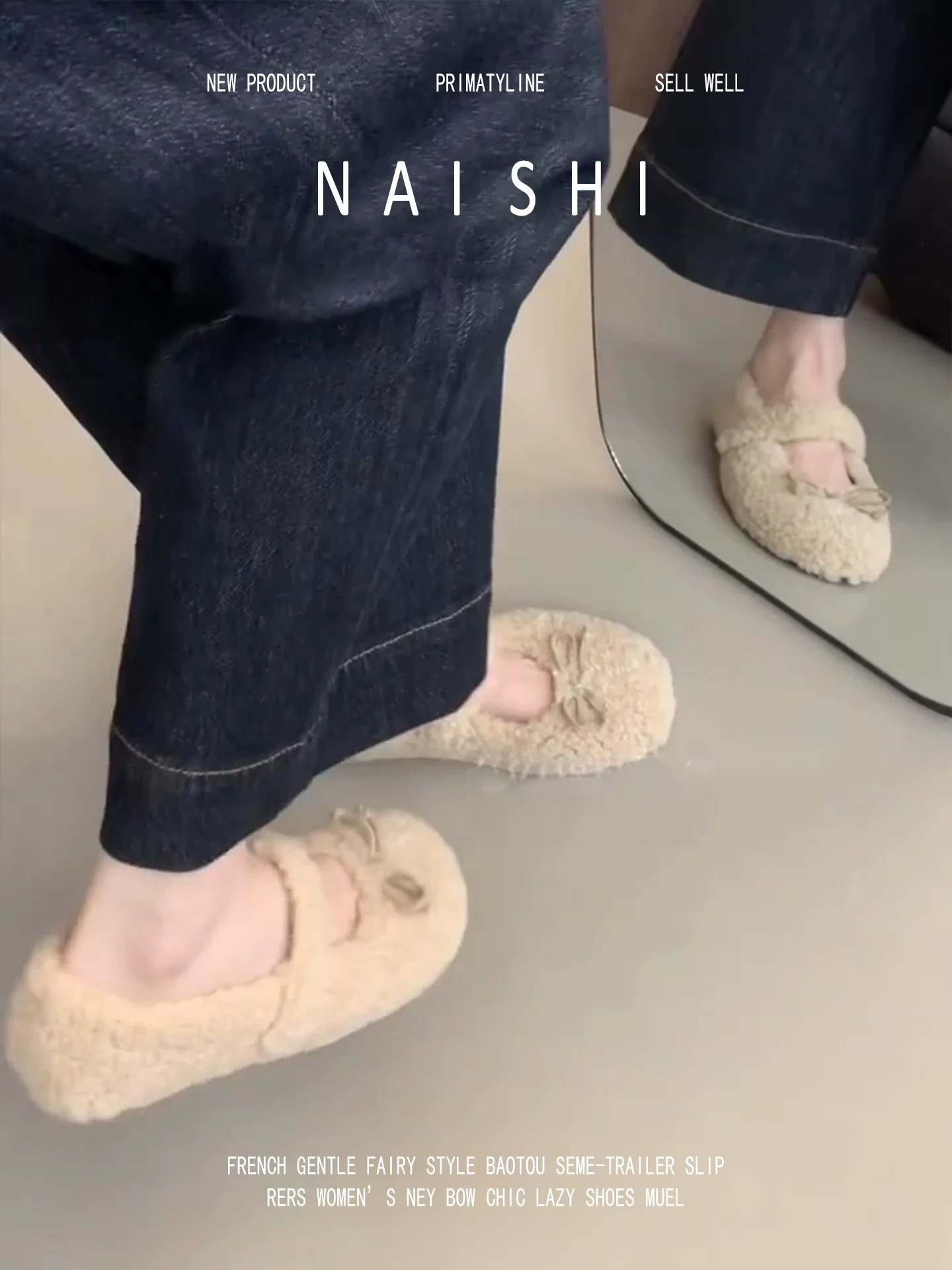 Phiên bản da cừu! Giày lông có nơ ngọt ngào, giày Mary Jane mũi tròn đa năng dành cho nữ, giày cotton lót lông mùa đông, giày lười.