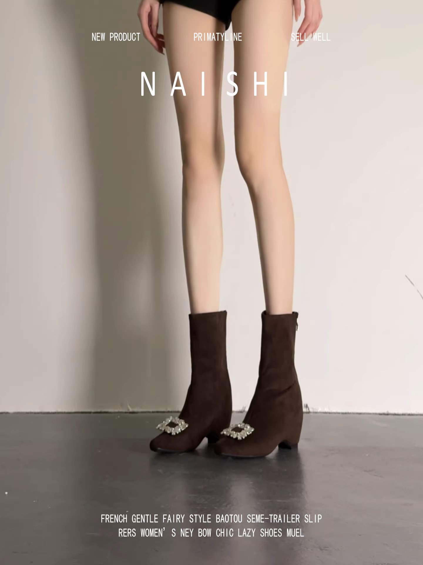 Phiên bản da cừu! Giày bốt ôm sát kiểu Âu Mỹ, chất liệu cao cấp, khóa vuông đính đá, giày bốt ngắn gót ẩn, giày bốt Martin da lộn.