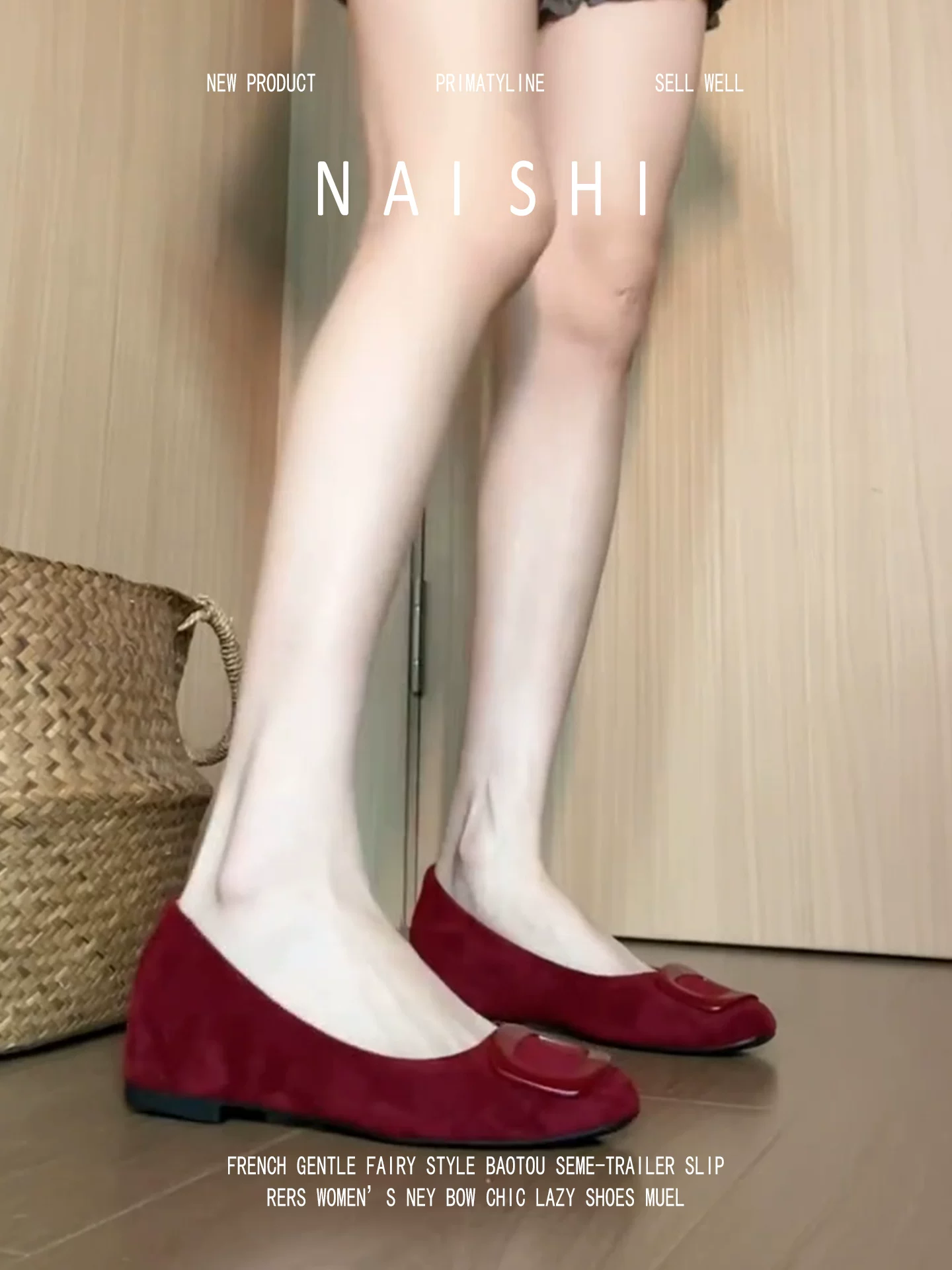 Phiên bản da cừu! Giày Mary Jane kiểu Pháp có khóa vuông dành cho nữ, giày da lộn màu đỏ kiểu slip-on phối cùng váy, giày đế xuồng tăng chiều cao.