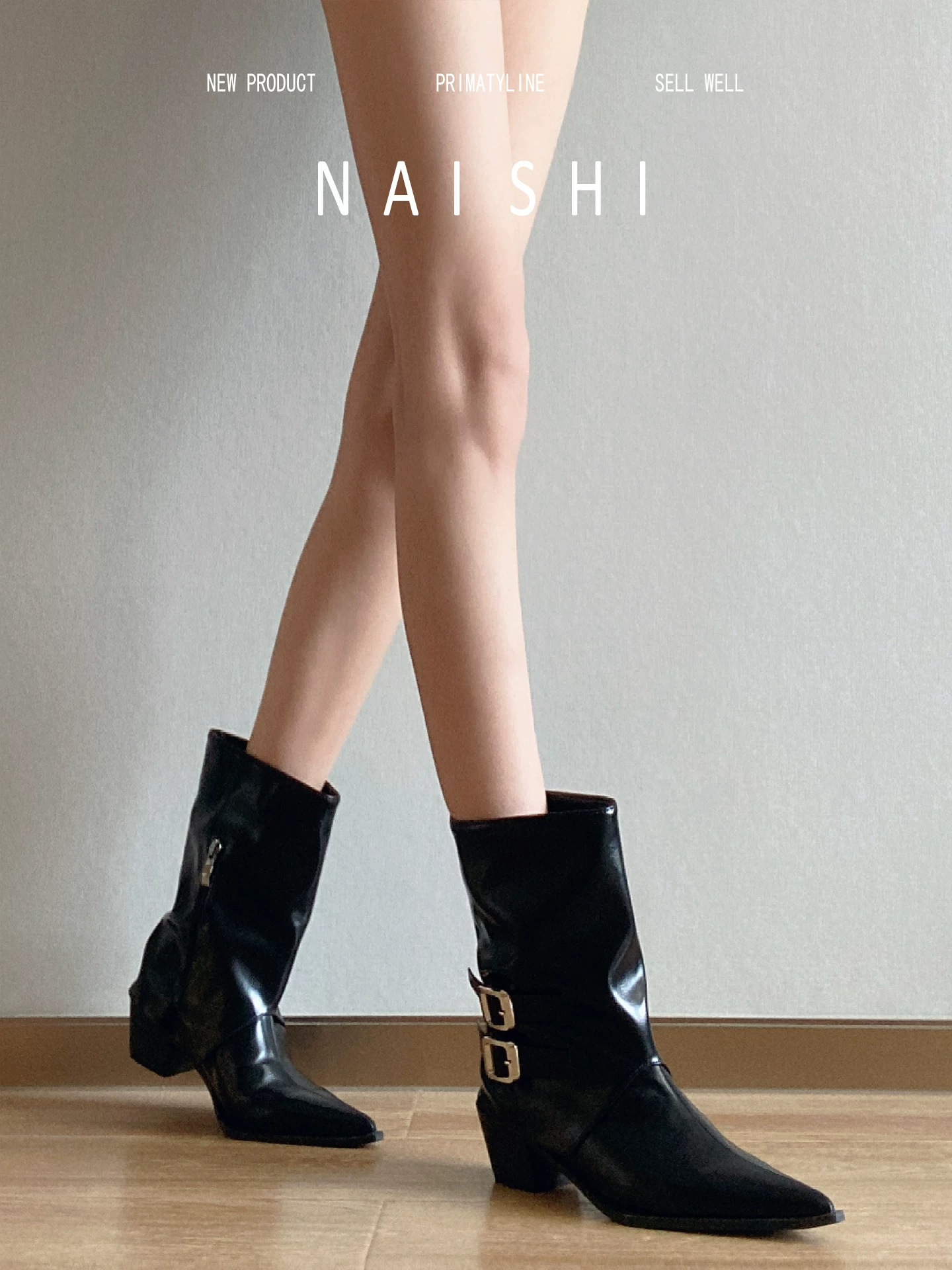 Phiên bản da cừu! Giày bốt ống quần xếp ly kiểu Pháp dành cho nữ có khóa thắt lưng, giày bốt Martin thon gọn có khóa kéo bên hông, mũi nhọn, gót dày, bốt ngắn.