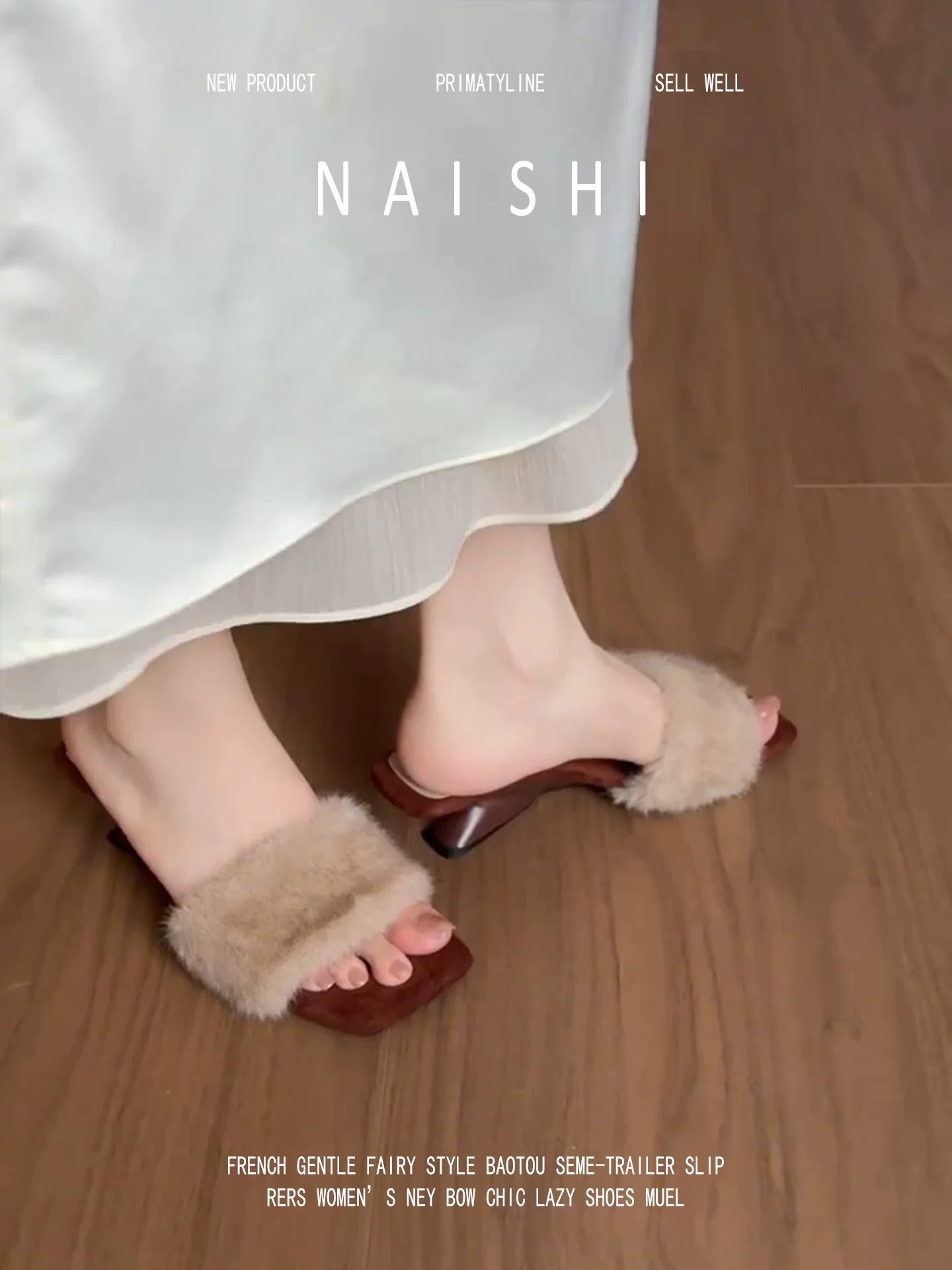 Phiên bản da cừu! Dép lê mũi vuông dành cho nữ, dép lông có gót cao đế xuồng đi ngoài trời, dép quai hậu cao cấp và thanh lịch.