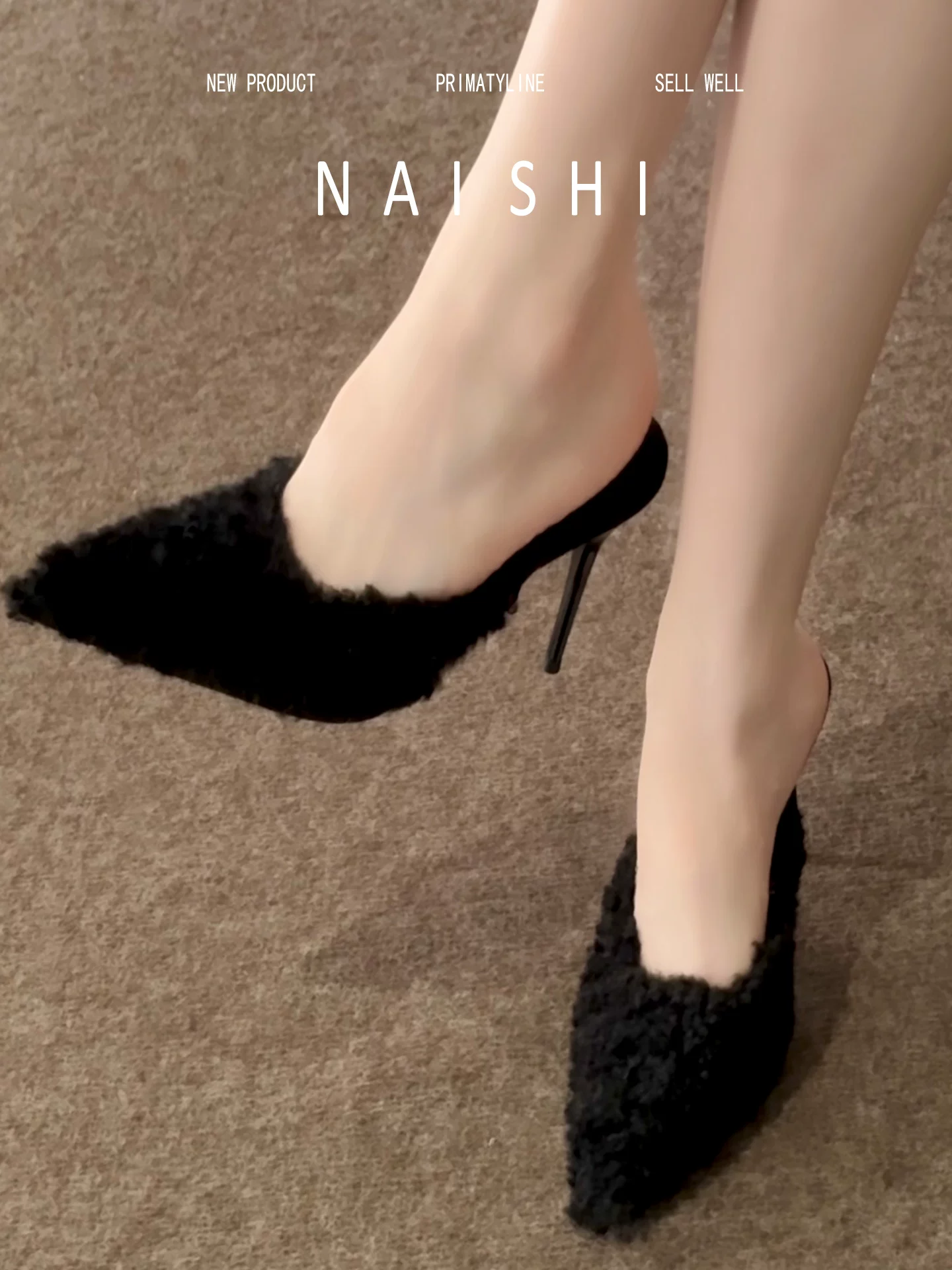 Phiên bản da cừu! Giày mules kiểu Pháp, mũi kín, gót cao lông đen, dép cao gót mũi nhọn kiểu Chanel.