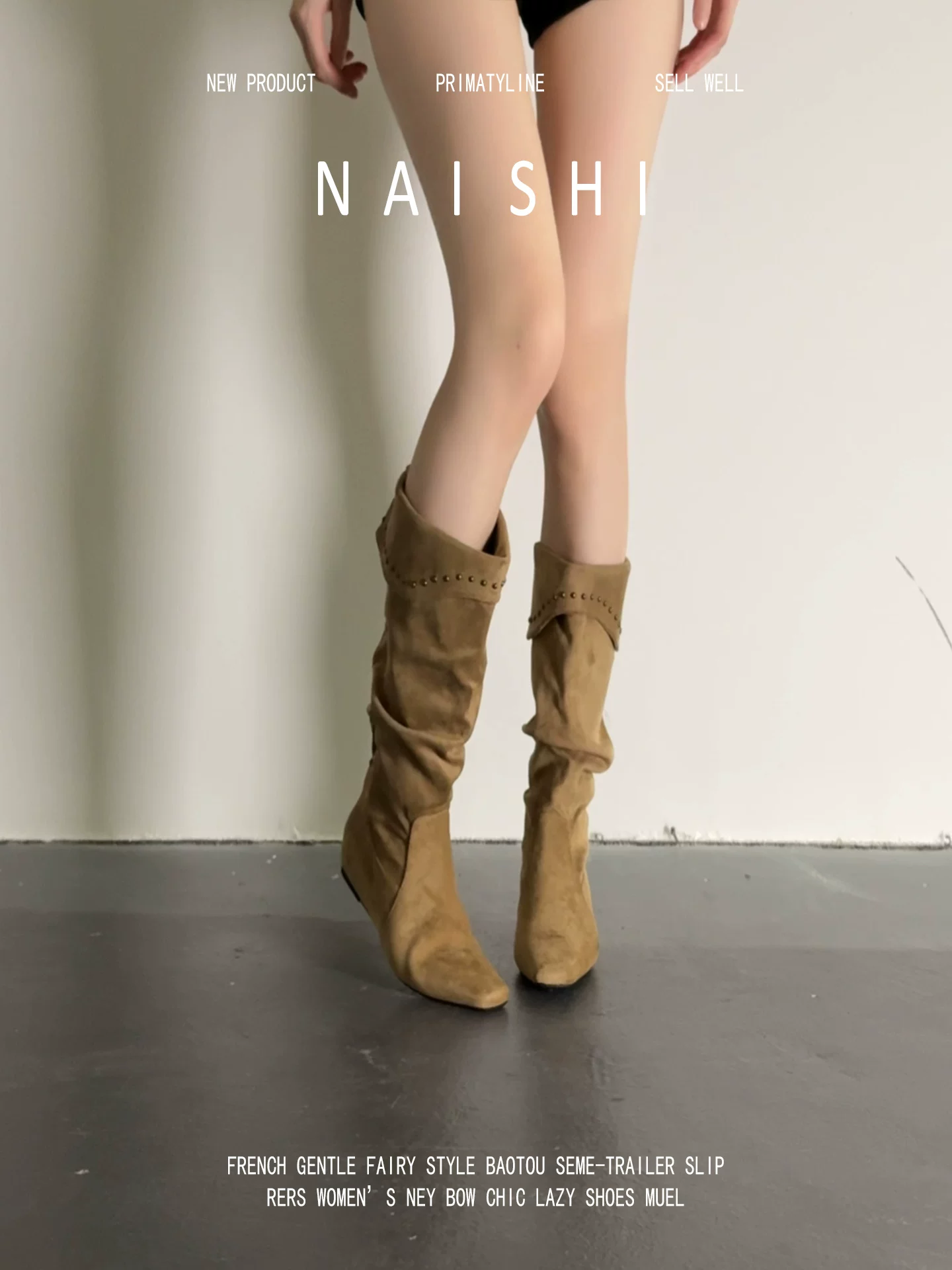 Phiên bản da cừu! Giày bốt cao đến giữa bắp chân phong cách hậu tận thế dành cho nữ với độ tăng chiều cao ẩn, mũi vuông kiểu miền Tây, kiểu dáng ôm sát xếp ly.