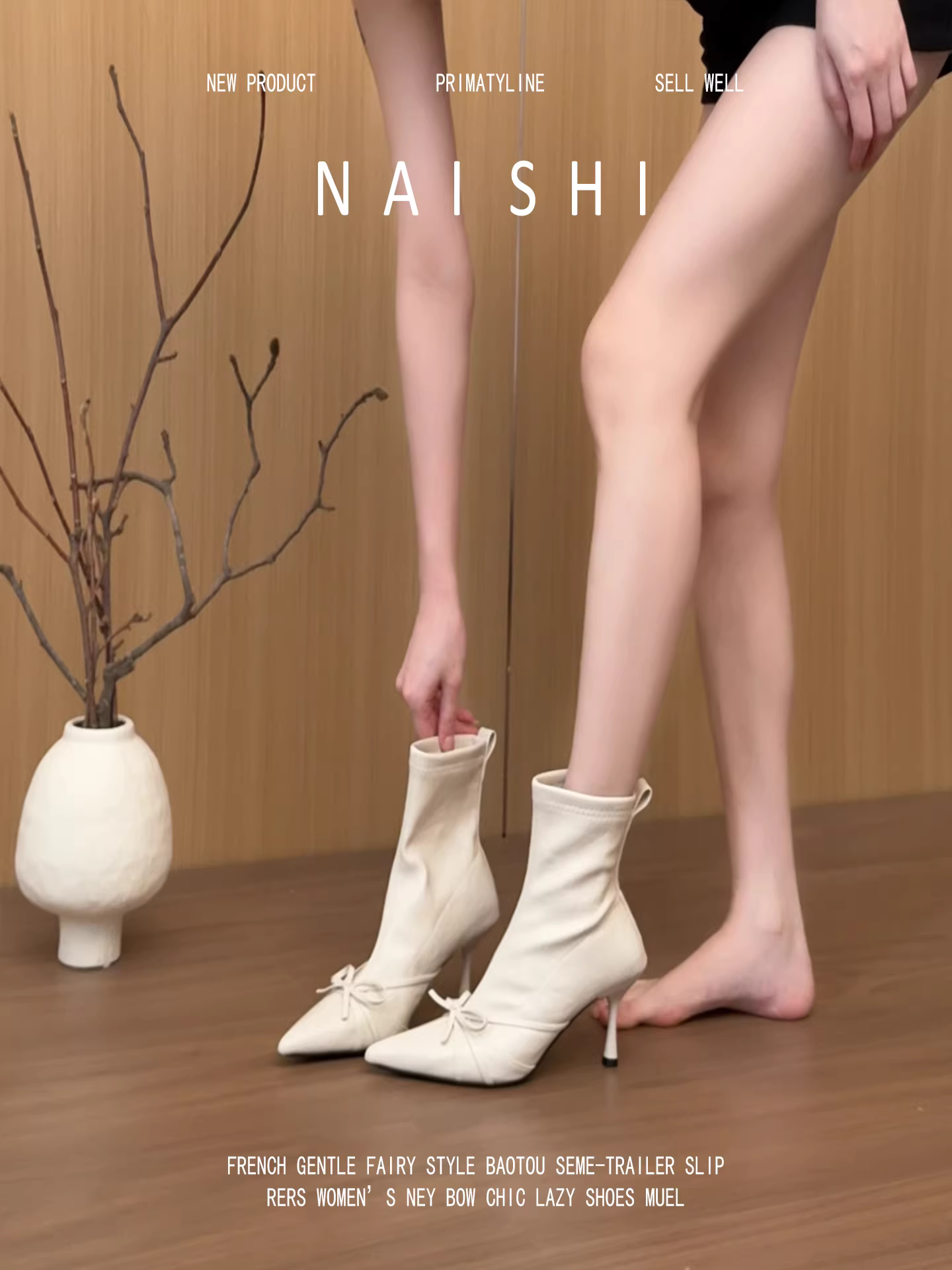 Phiên bản da cừu! Giày bốt ngắn kiểu Hàn Quốc dành cho nữ, mũi nhọn, nơ, bốt thun trắng ôm sát, bốt cao gót thanh lịch.