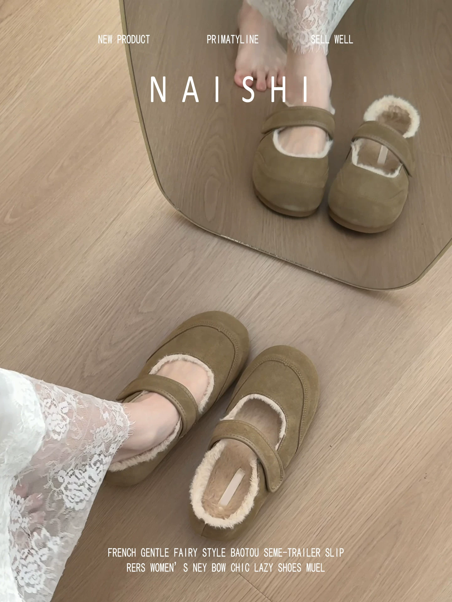 Phiên bản da cừu! Giày Birkenstock mũi tròn kiểu cổ điển có dây đeo Velcro, giày Mary Jane lông xù, giày cotton ấm áp mùa đông.