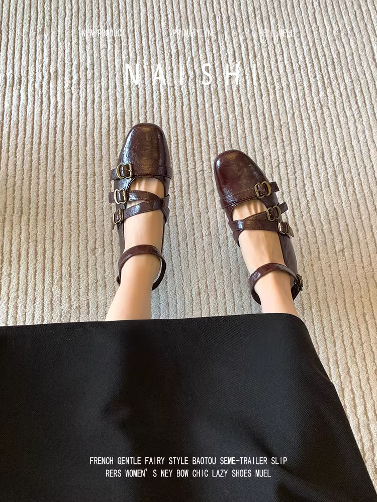 Phiên bản da cừu! Giày Mary Jane đế thấp tăng chiều cao phong cách retro dành cho nữ với thiết kế độc đáo, khóa quai chéo, giày da thật đa năng.