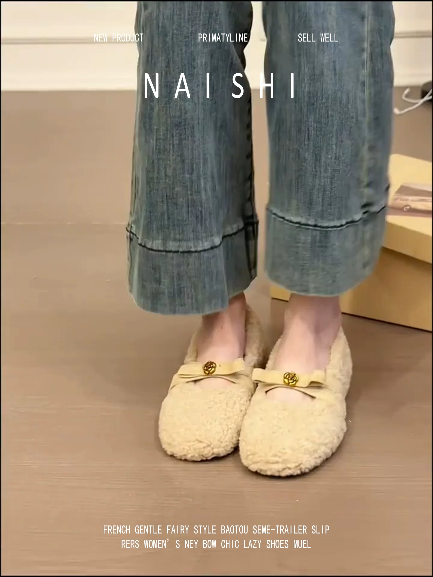 Phiên bản da cừu! Giày len cừu phong cách Hàn Quốc có khóa kim loại và nơ, giày Mary Jane đa năng, giày cotton lót lông ấm áp.