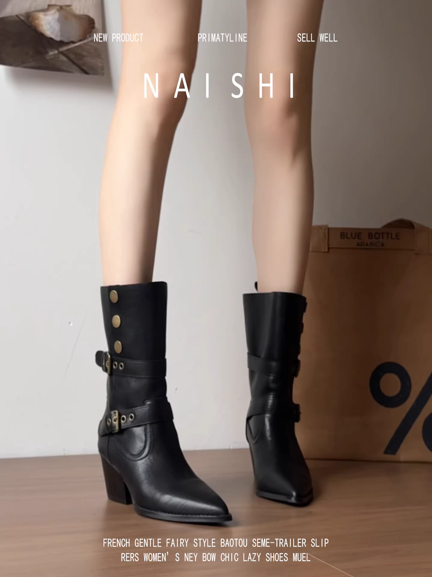 Phiên bản da cừu! Giày bốt Martin cổ điển dành cho nữ, gót dày, bốt cổ chân mũi nhọn màu đen, bốt đi xe có khóa thắt lưng, bốt cao gót kiểu miền Tây.