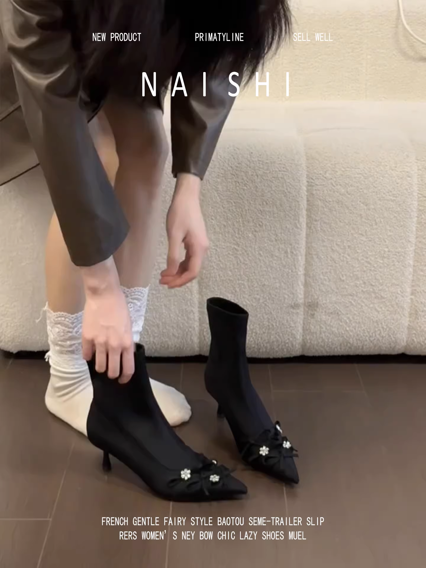 Phiên bản da cừu! Giày bốt cao gót mũi nhọn thanh lịch phong cách Hàn Quốc dành cho nữ có nơ đính đá, bốt ngắn kiểu stiletto, bốt thon gọn co giãn màu đen.