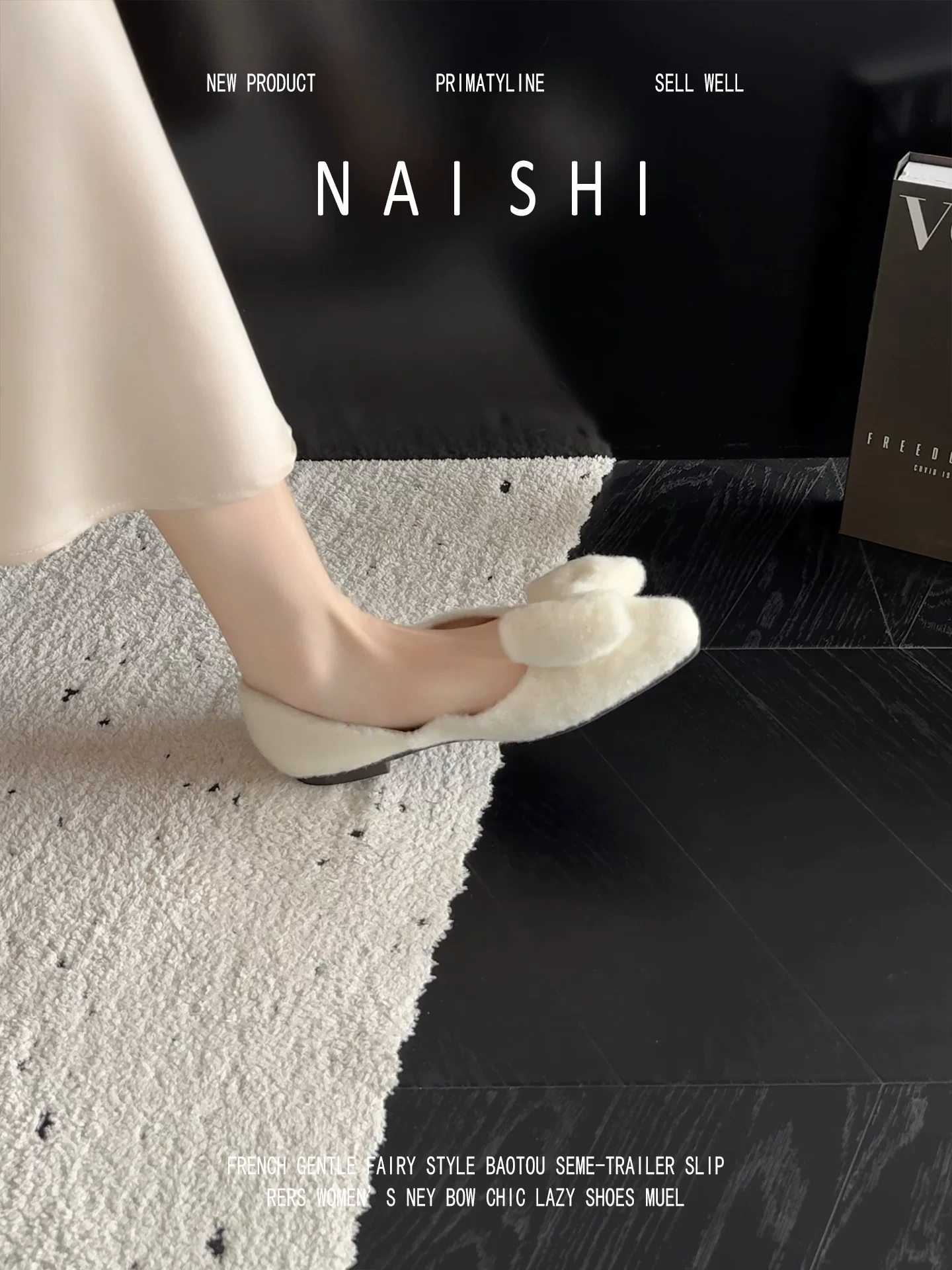 Phiên bản da cừu! Giày lông trắng có nơ nhẹ nhàng, giày đế thấp phối cùng váy, giày Mary Jane lông mềm kiểu Chanel.