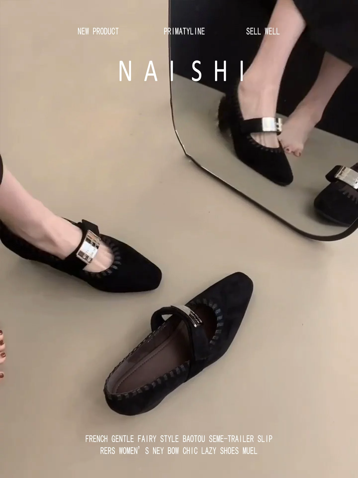 Phiên bản da cừu! Giày Mary Jane cao cấp cổ điển có khóa kim loại dành cho nữ, giày cao gót đế vuông nhỏ bằng da lộn màu đen.