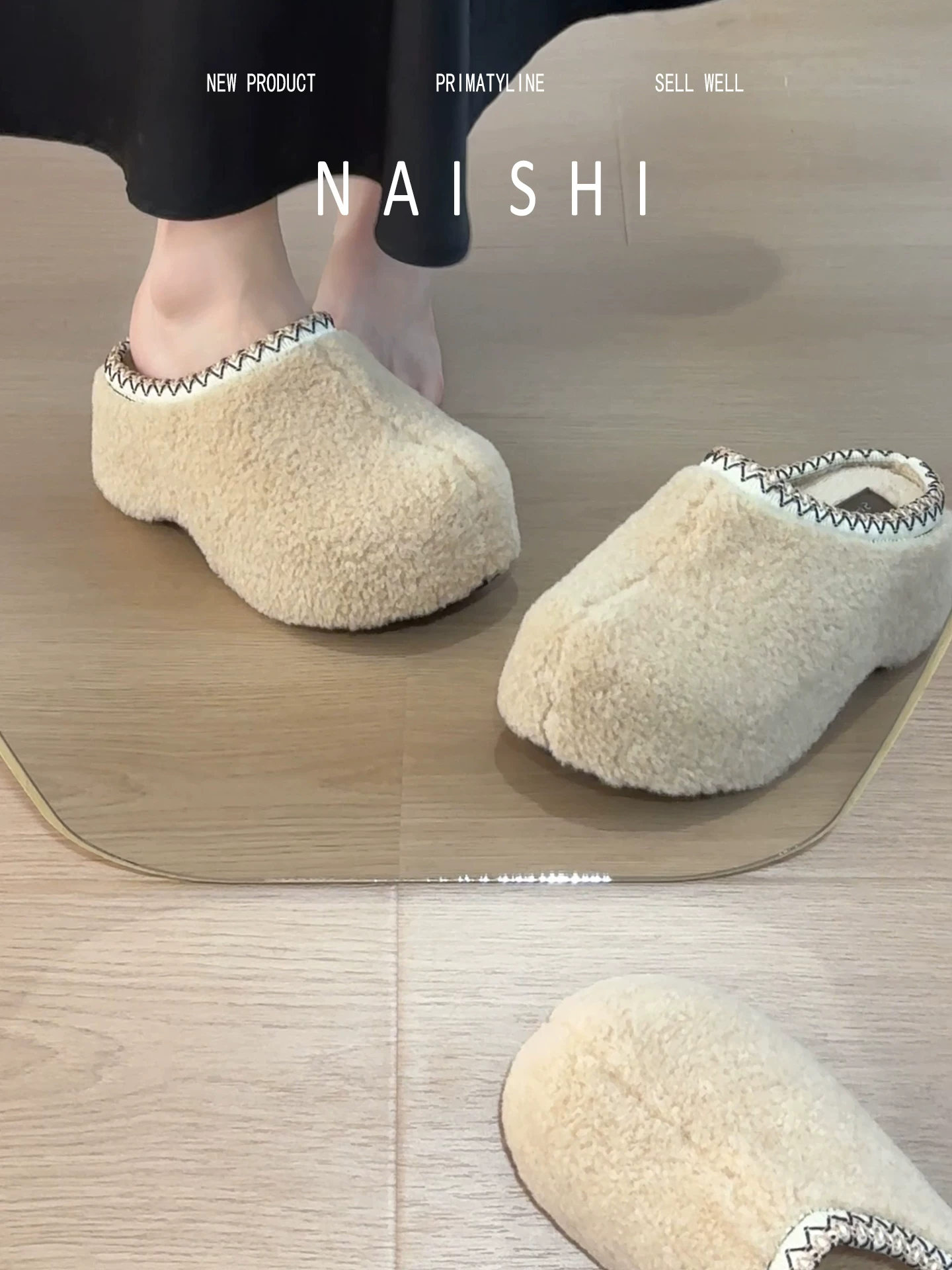 Phiên bản da cừu! Dép bít mũi kiểu Birkenstock bằng len cừu dành cho nữ, tăng chiều cao, dày dặn, lót lông cừu, dép bông ấm áp.