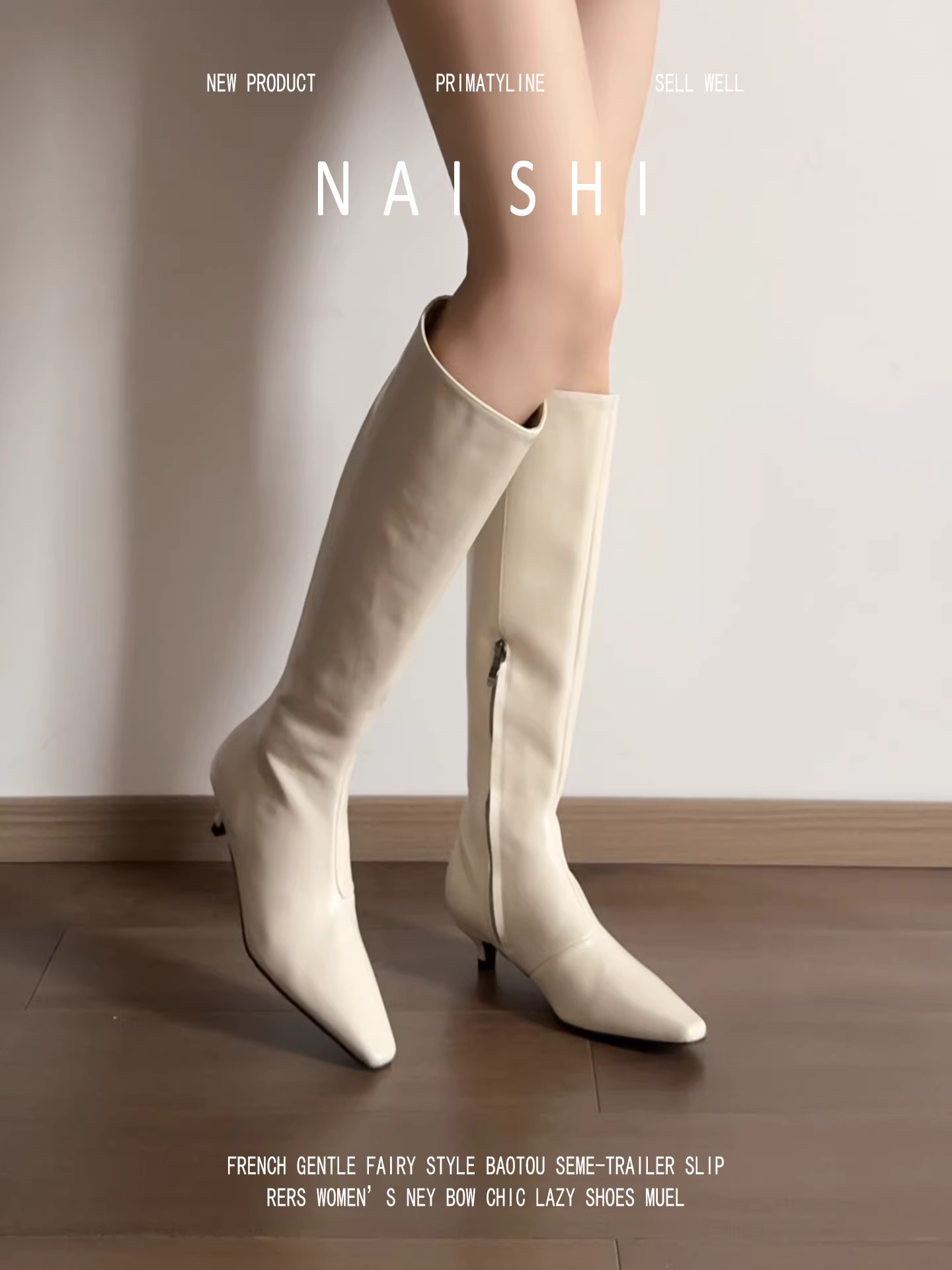 Phiên bản da cừu! Giày bốt mũi nhọn kiểu Anh dành cho nữ, bốt dài màu trắng mang vẻ sang trọng, bốt cao gót kiểu kitten heel.