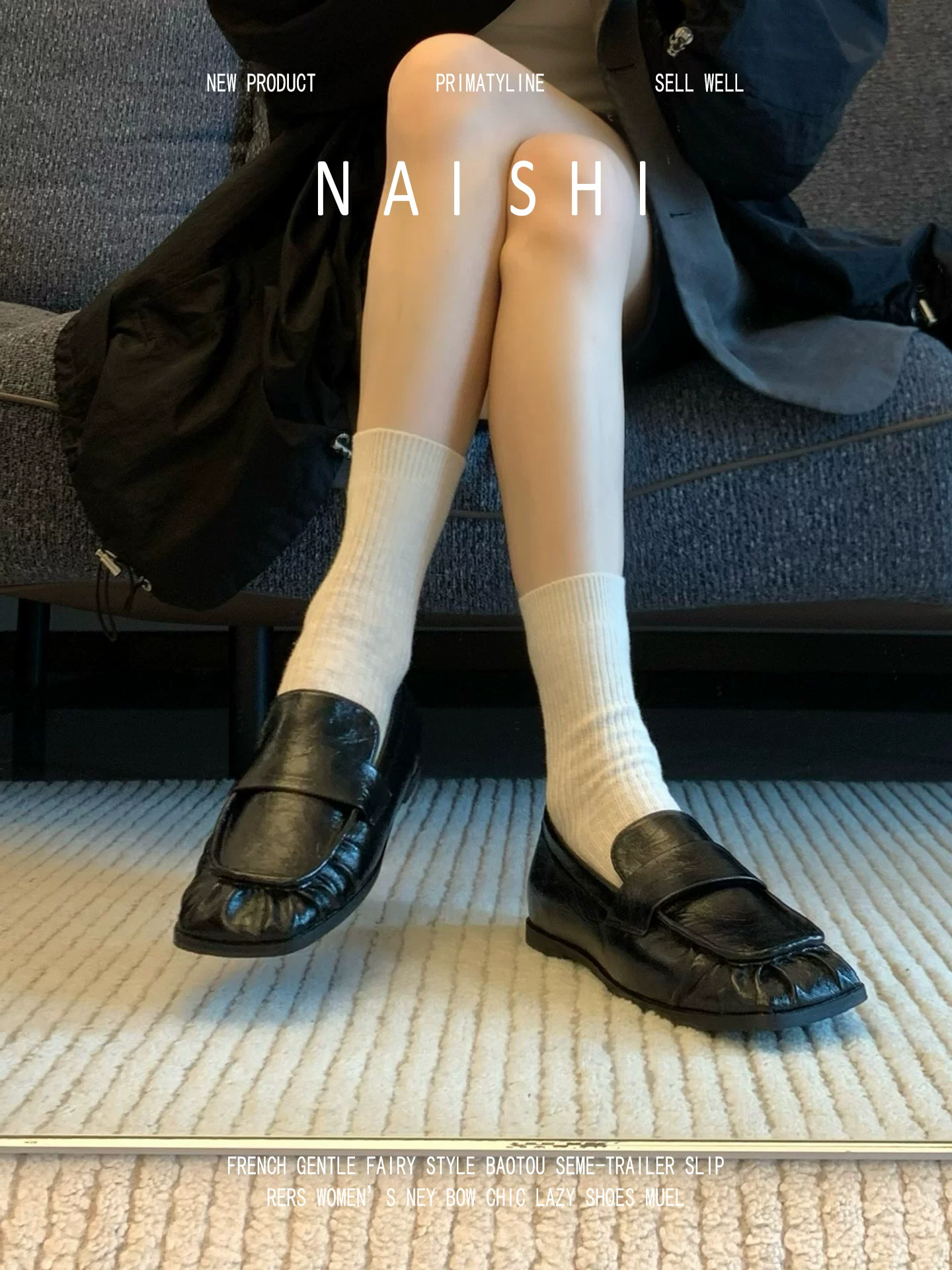 Phiên bản da cừu! Giày lười mũi vuông, giày bệt đi làm kiểu lười, giày da nhỏ cổ sâu, giày đơn da thật màu đen cổ điển dành cho nữ.